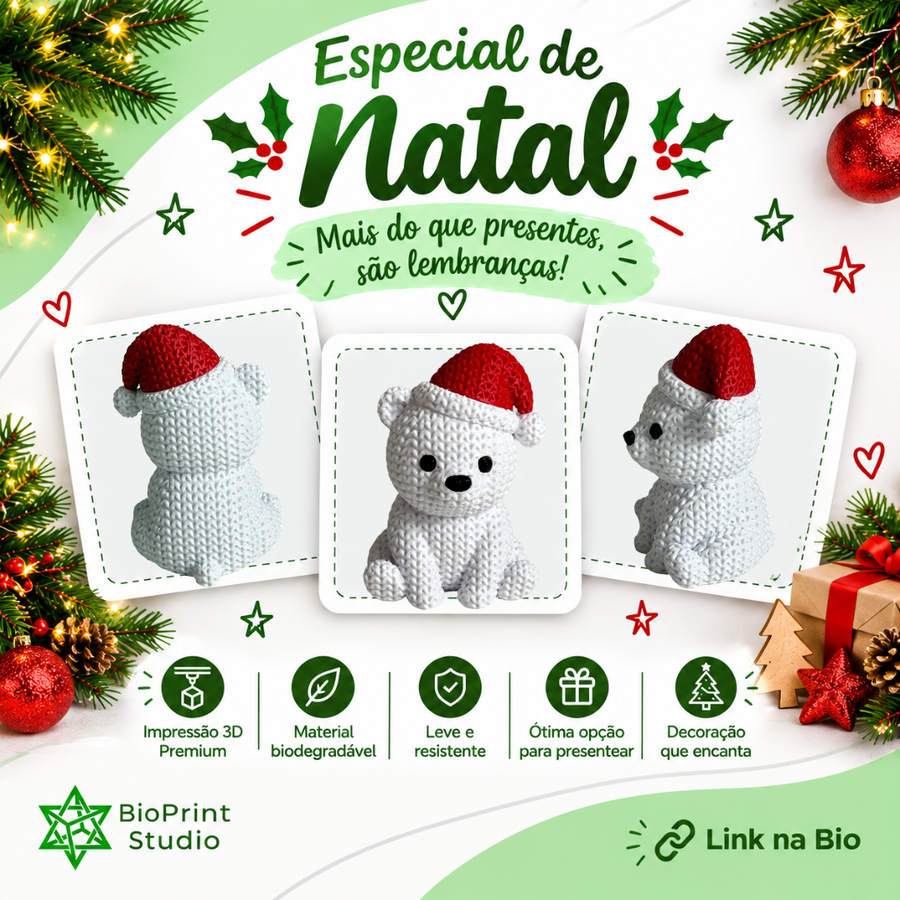Urso Polar de Tricô com Gorro de Papai Noel