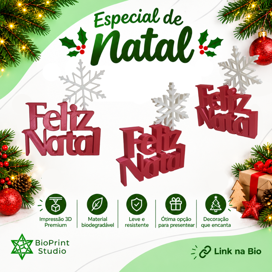 Letreiro Feliz Natal com floco de neve