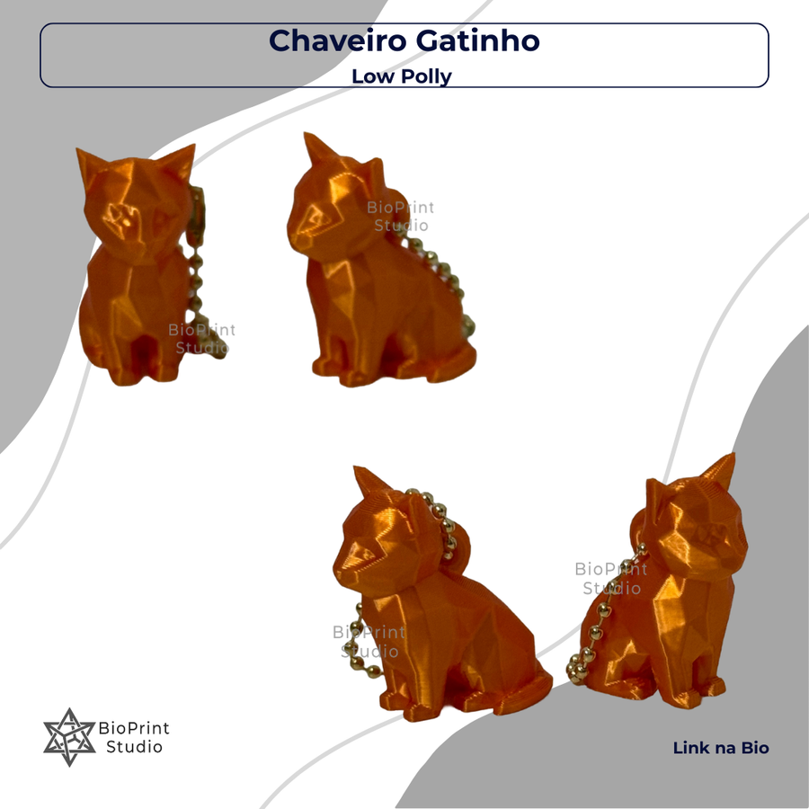 Chaveiro de Gato Laranja Low Poly 