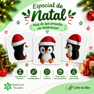 Pinguim de Tricô com Gorro de Papai Noel