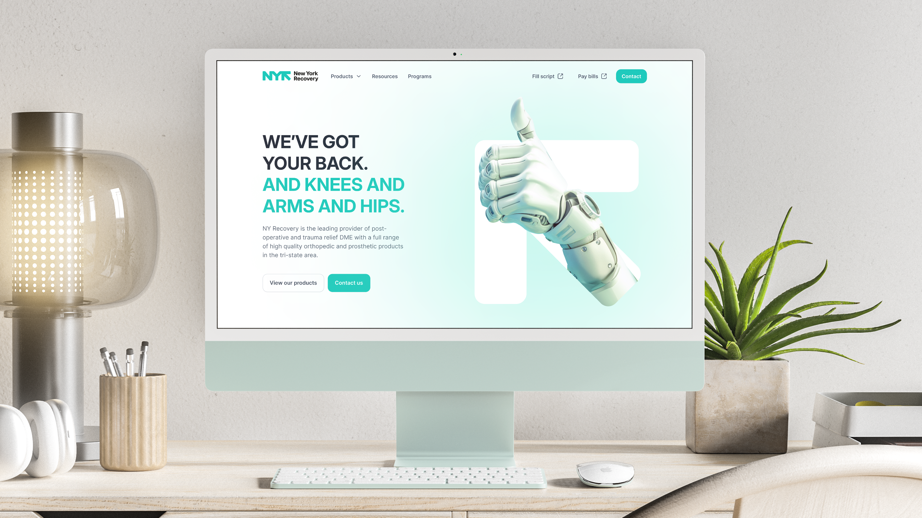 New York Recovery: Orthotics and prosthetics website homepage on a monitor.