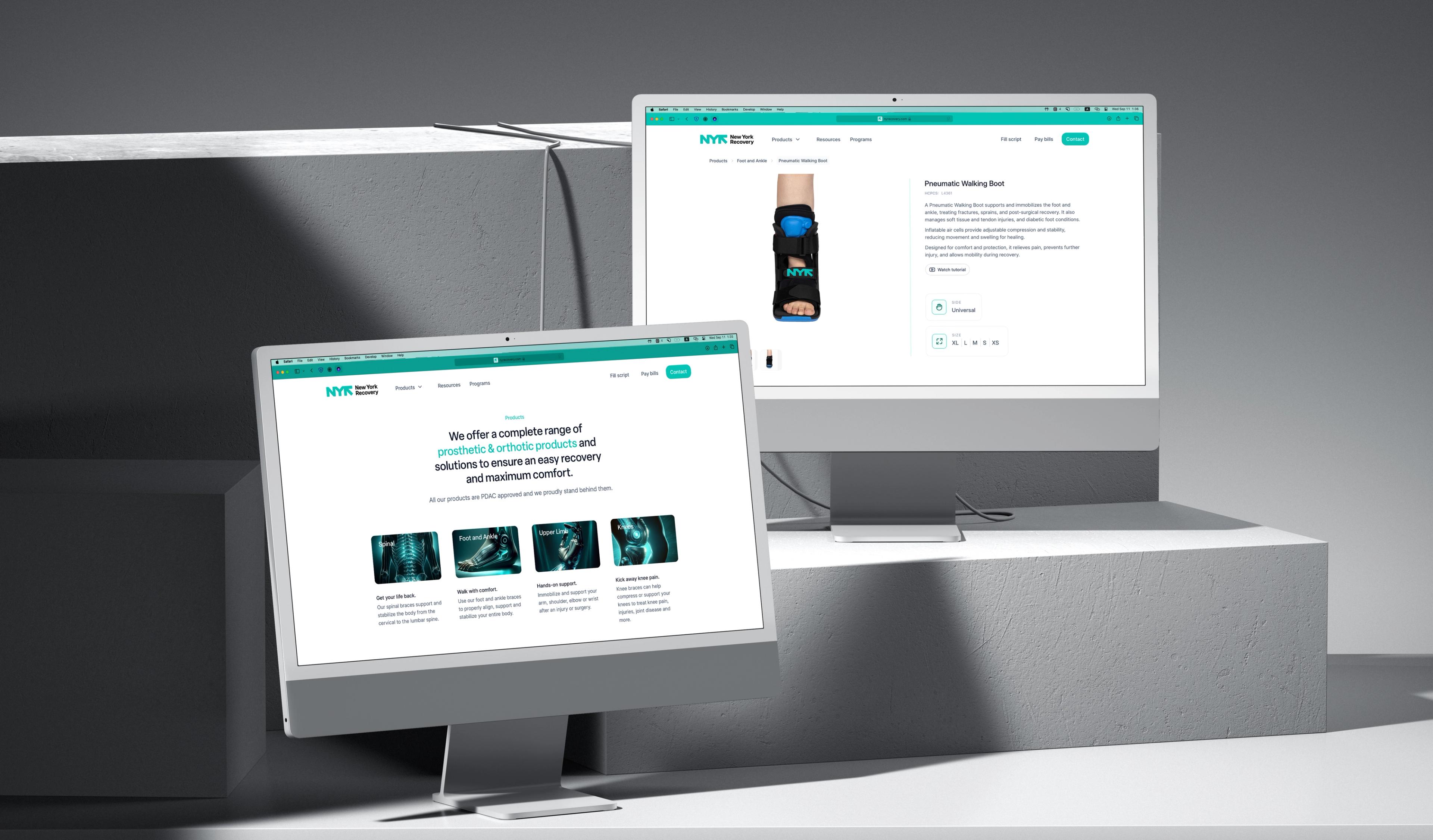 New York Recovery: Service and product pages shown on two desktop monitors.