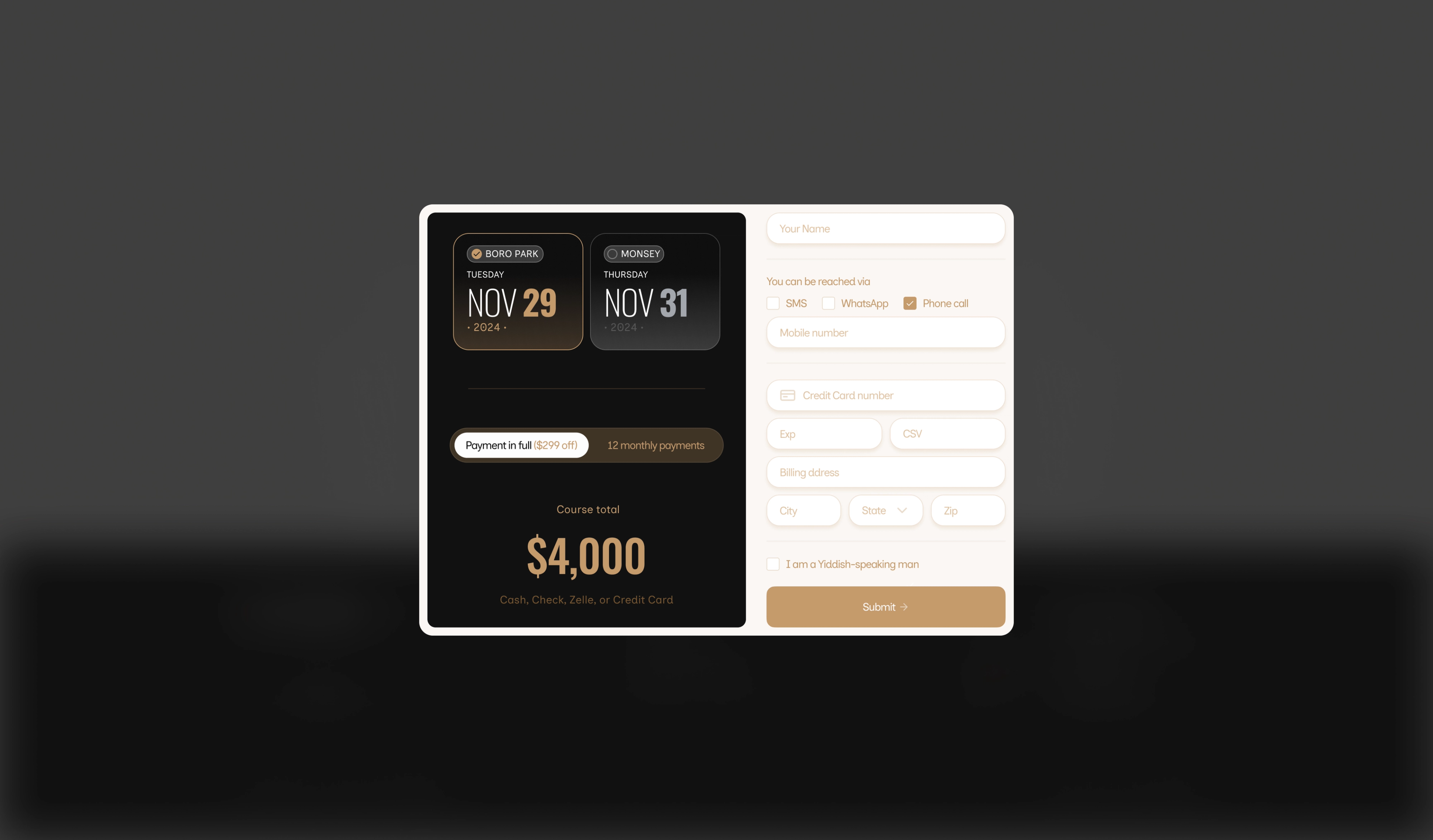 Lehasig: Mobile course registration and pricing screens.