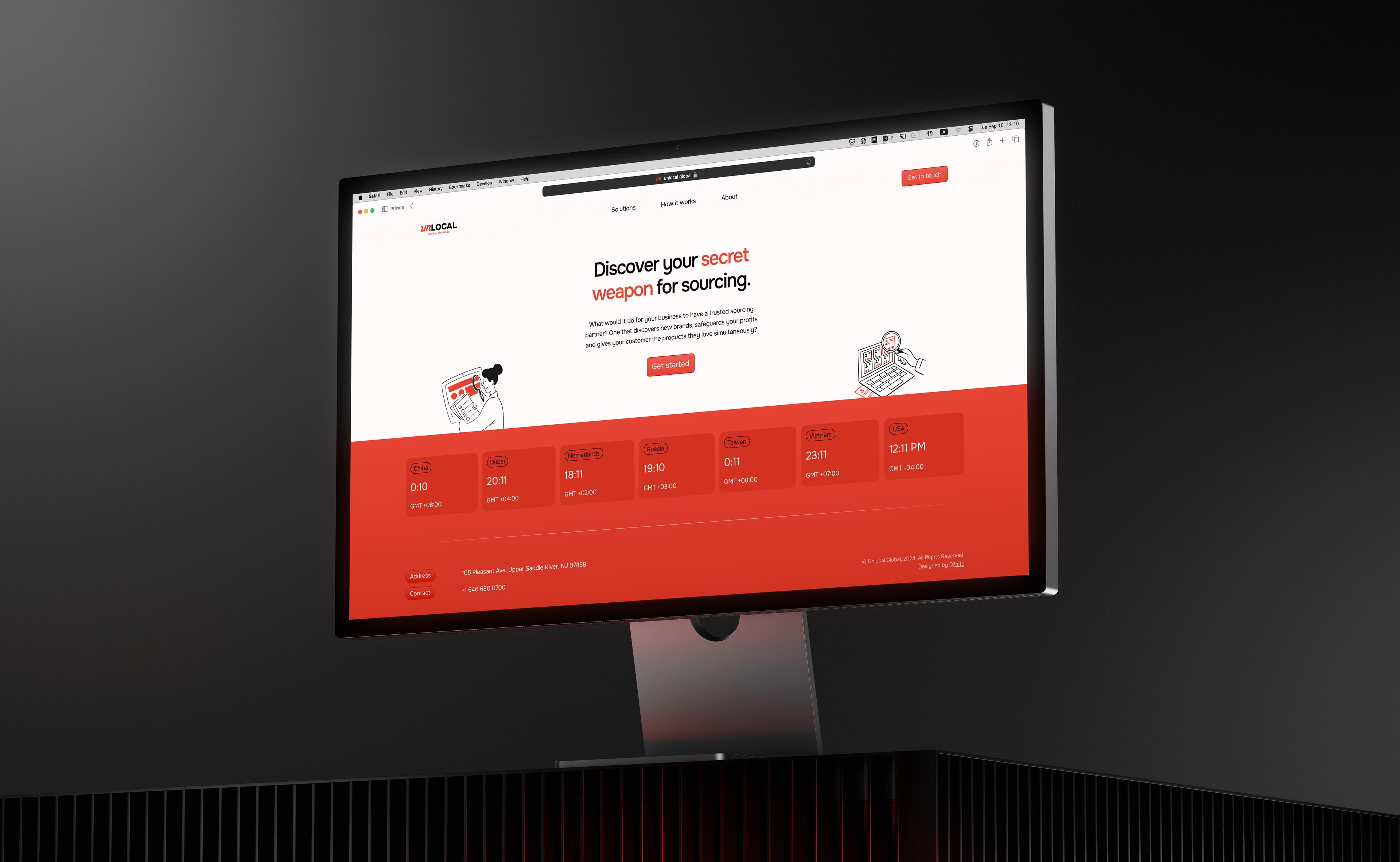 Unlocal Global: Desktop contact page with a red footer.
