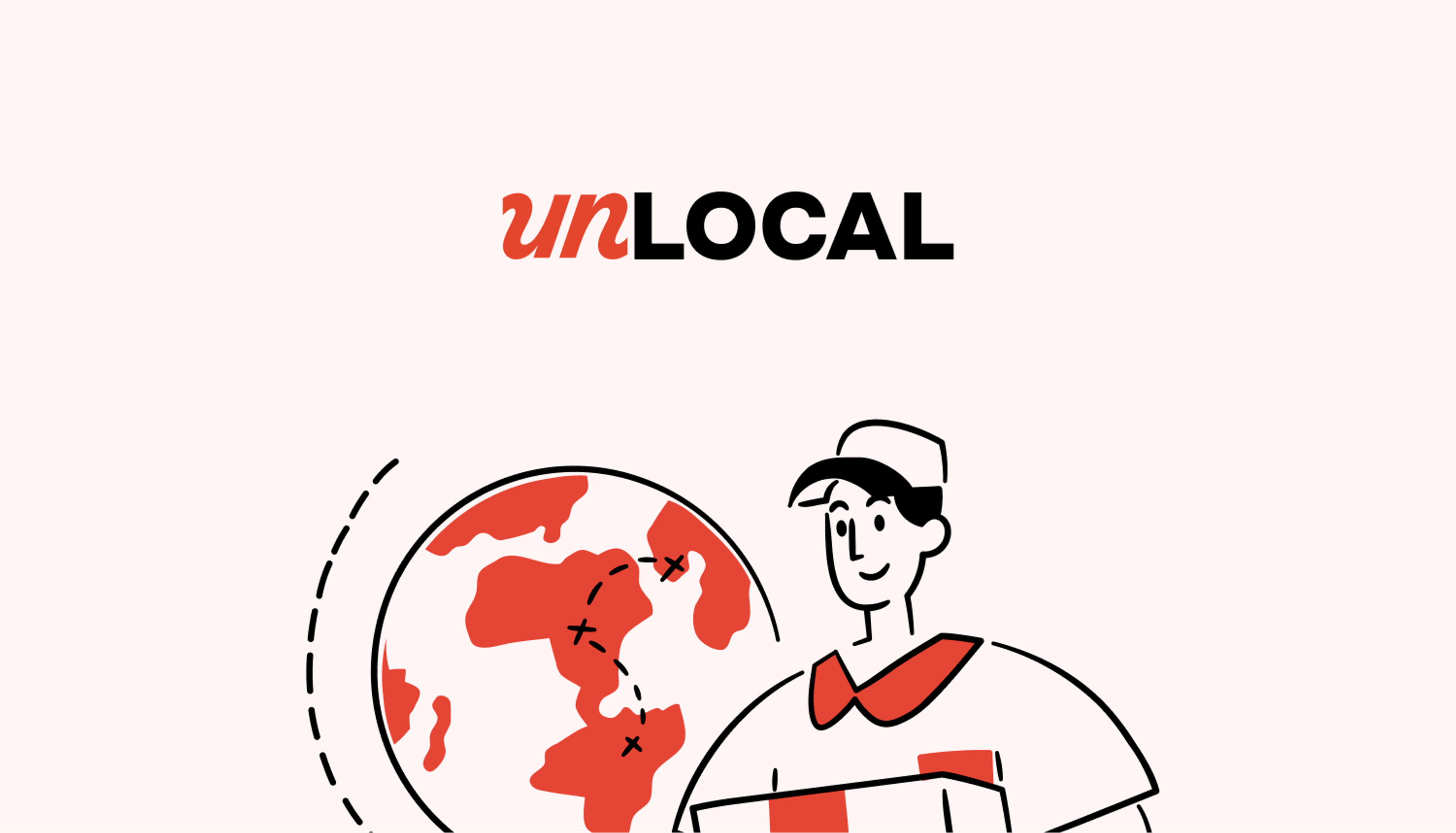 Unlocal Global: Red-and-black logo beside an illustrated globe and character. Design by D7mtg.