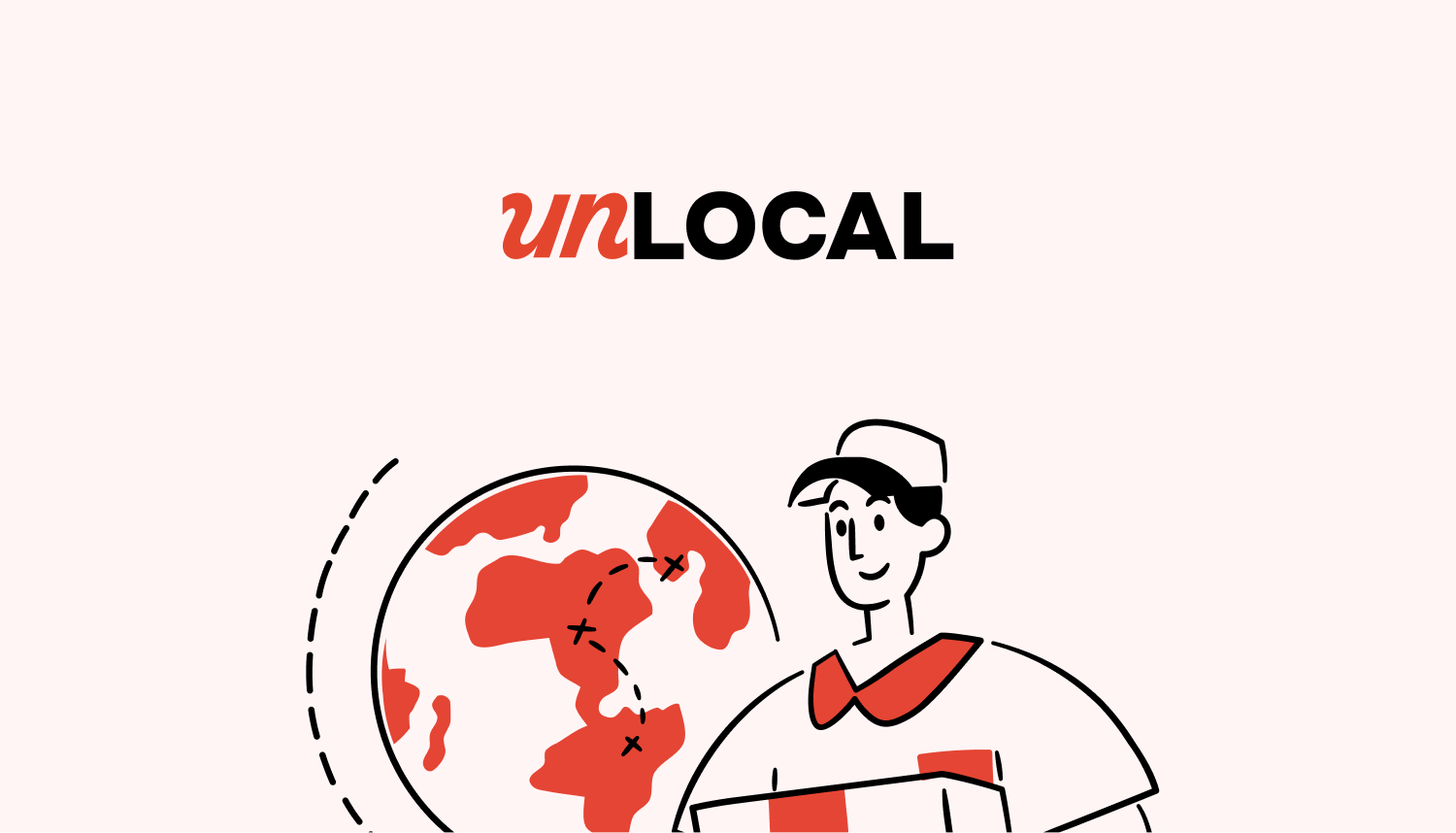 Unlocal Global: Red-and-black logo beside an illustrated globe and character. Design by D7mtg.