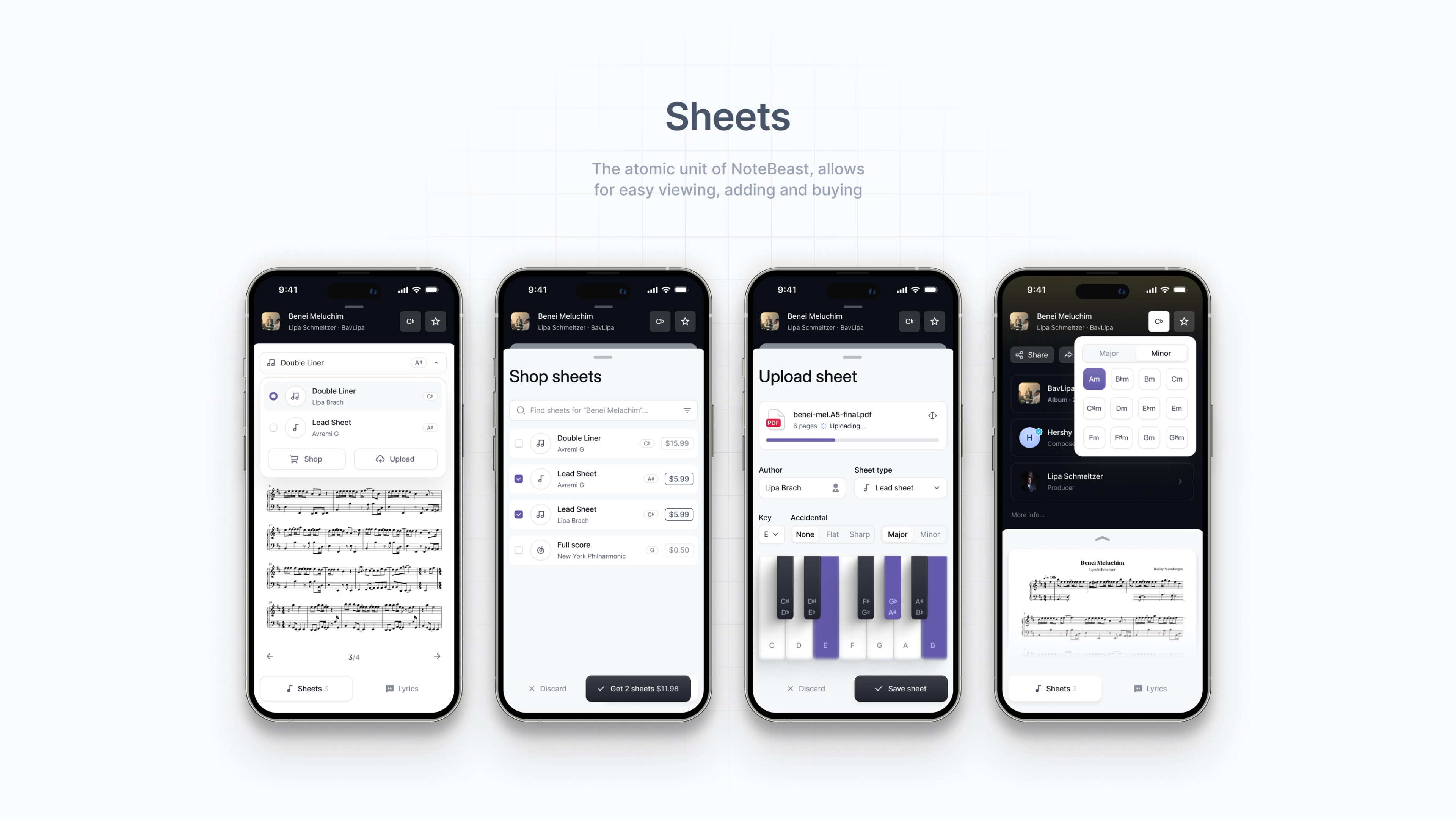 NoteBeast: Sheet music viewer with editing, keyboard, and calendar controls.