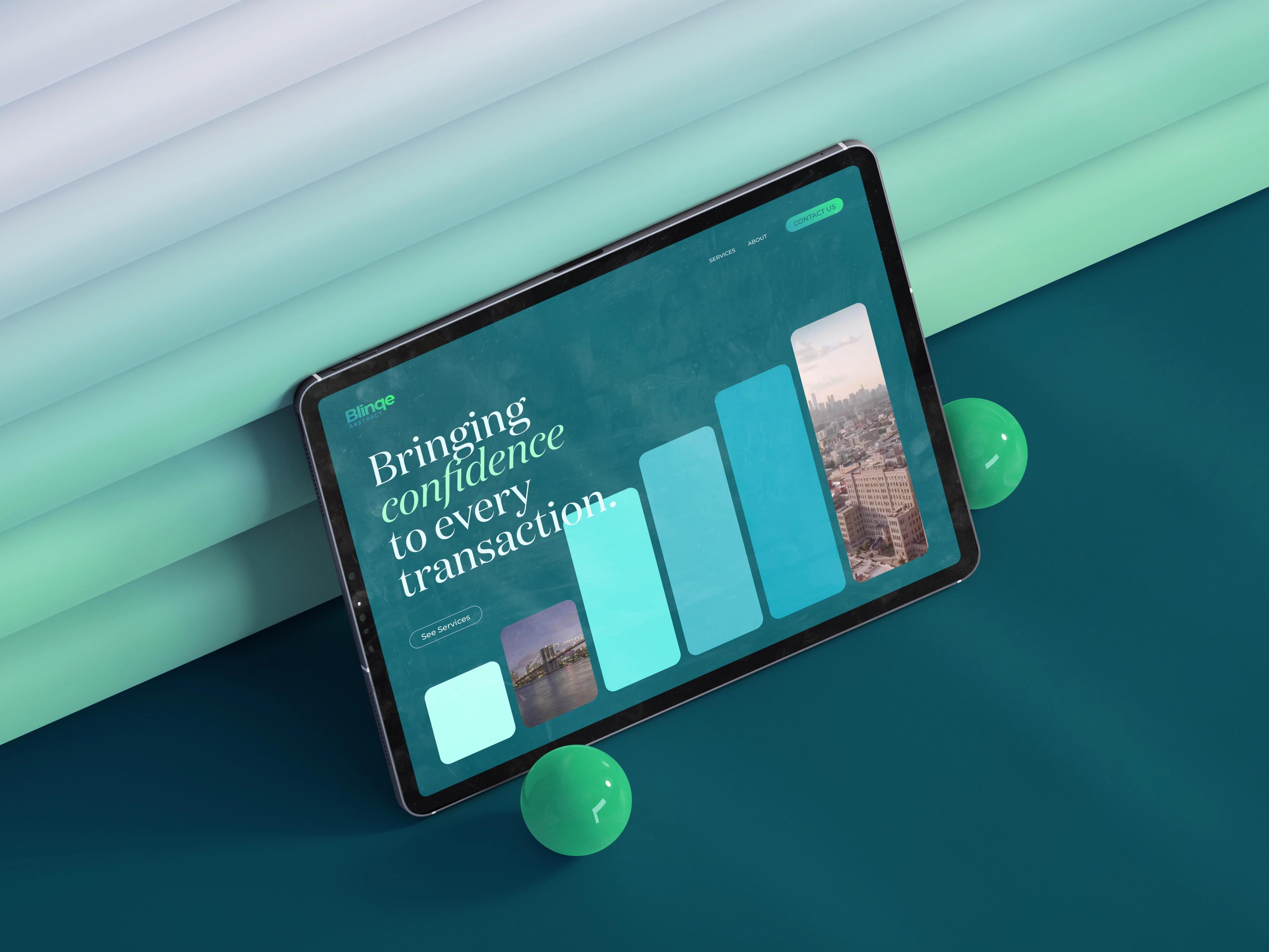 Blinqe Abstract: Tablet page with a turquoise bar illustration.
