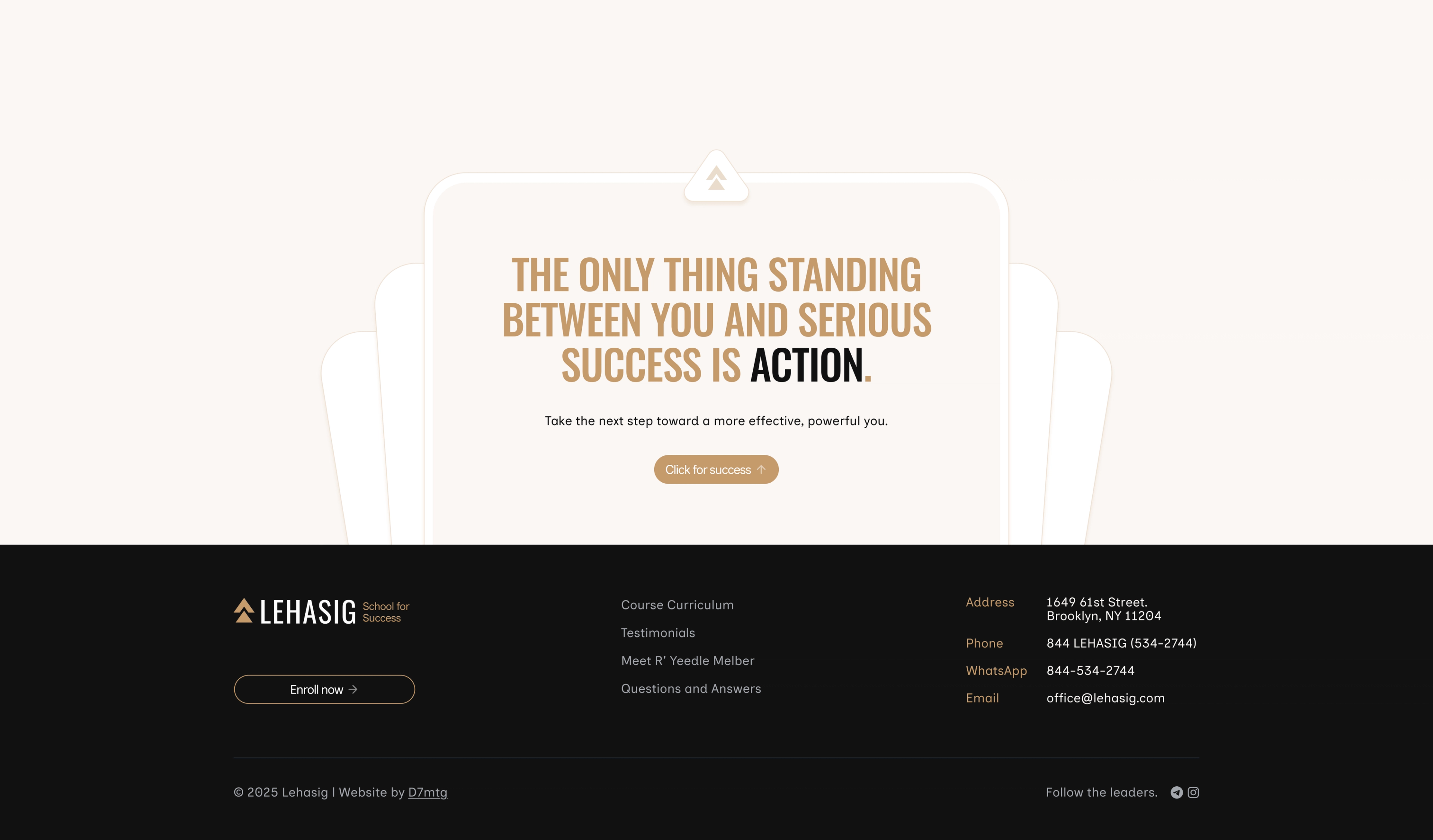 Lehasig: Course call-to-action and dark website footer.