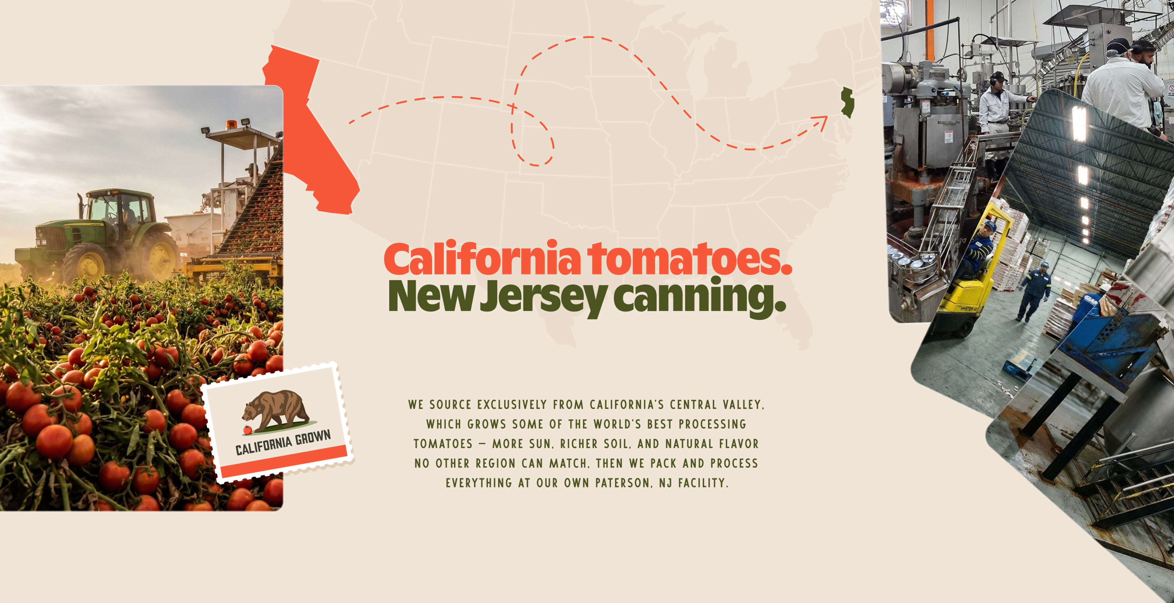 Northeast Tomato: Website section pairing California tomatoes with New Jersey canning.