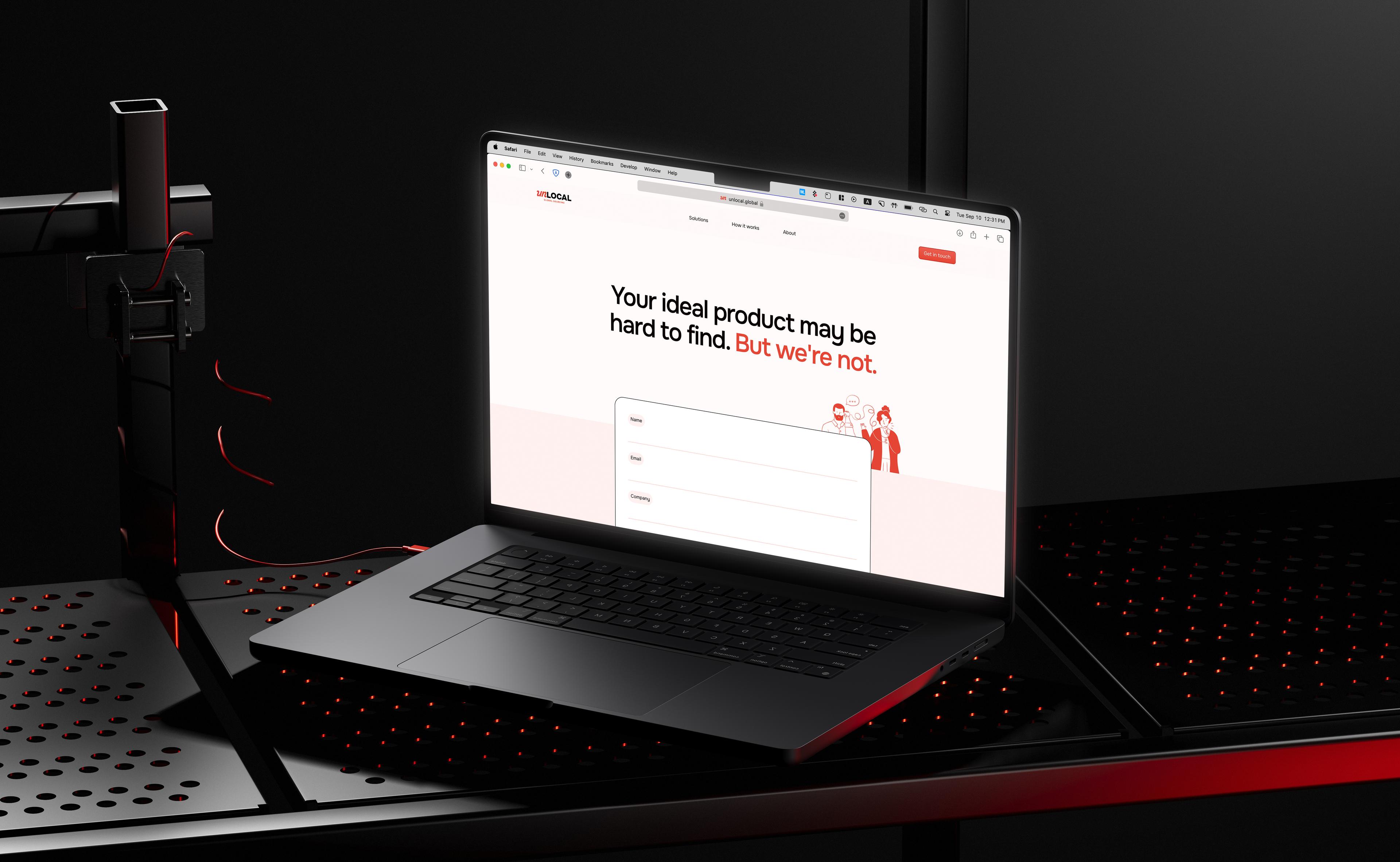 Unlocal Global: Laptop website view with “Your ideal market may be hard to find” messaging.