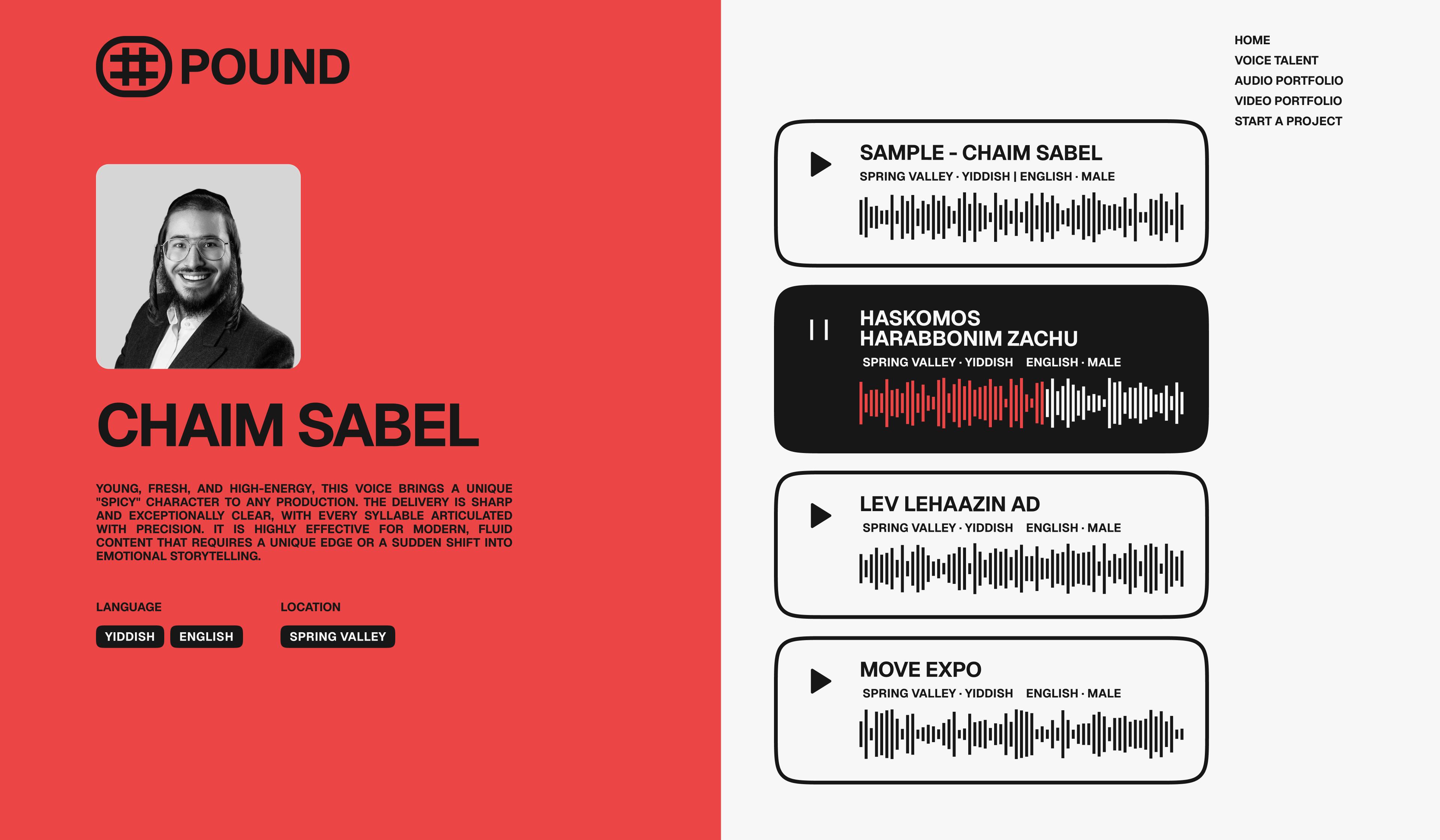 Pound Voices: Chaim Sabel voice talent profile with audio samples.