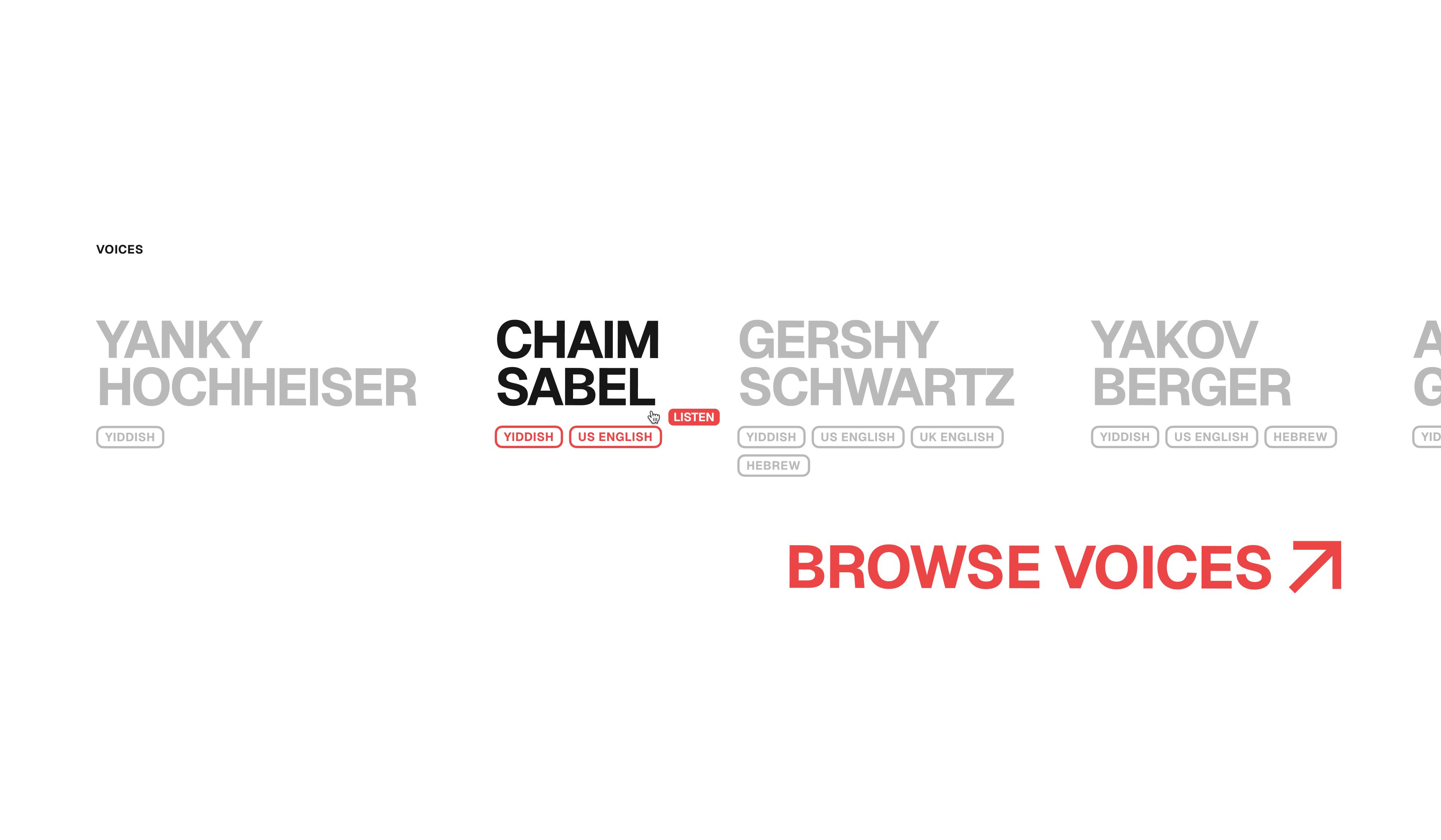 Pound Voices: Voice talent directory with performer names.