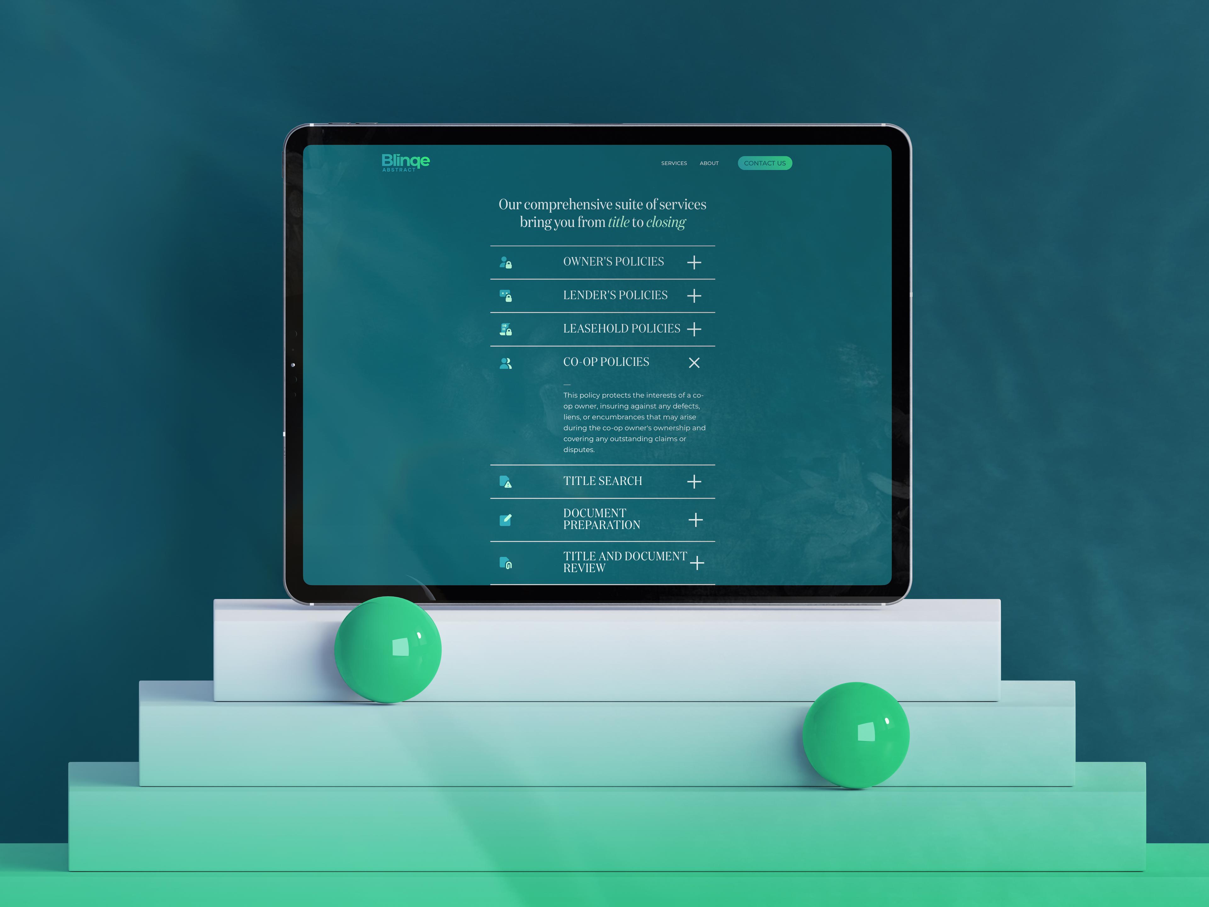Blinqe Abstract: Frequently asked questions page on a tablet.