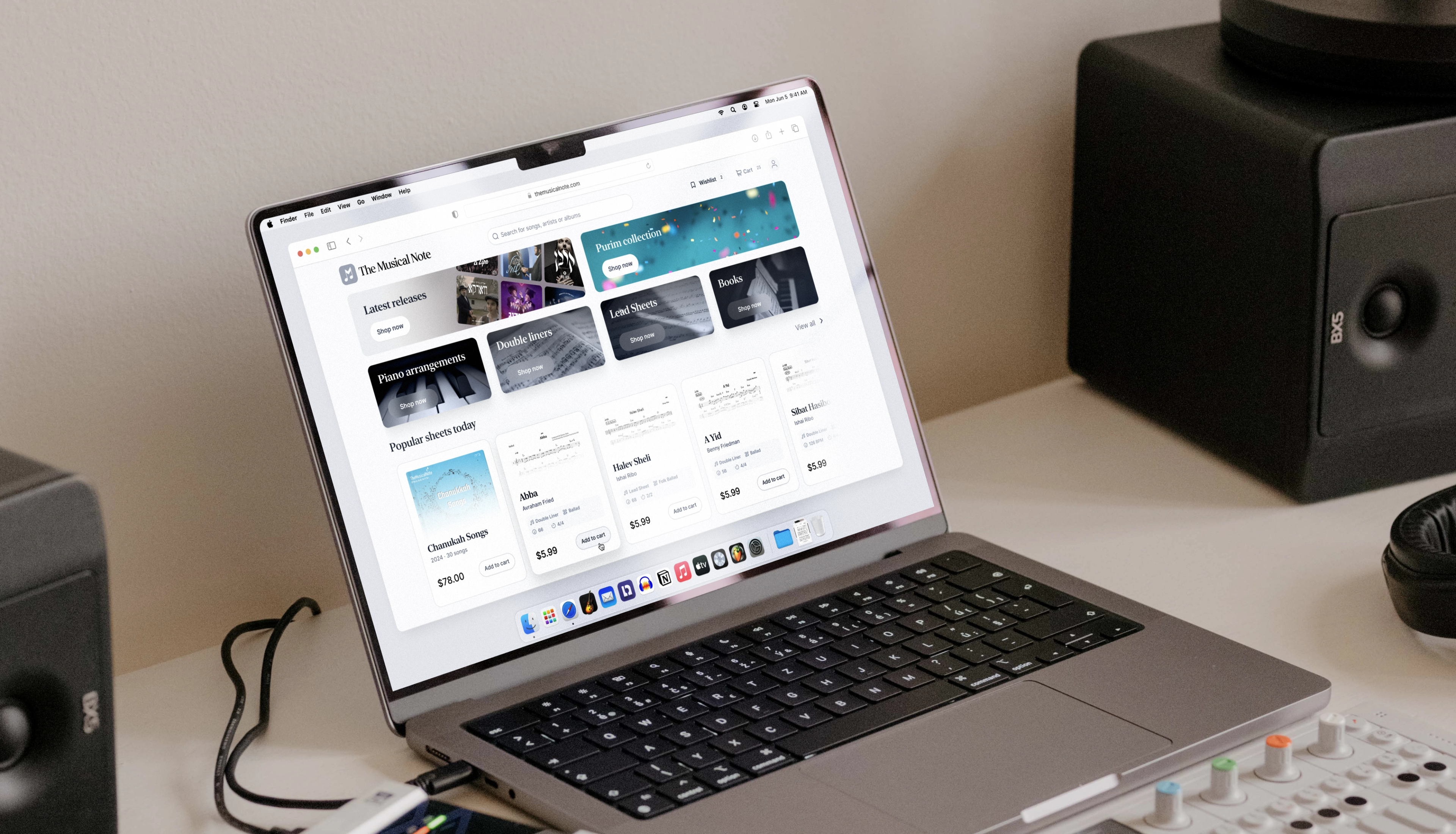 The Musical Note: Jewish sheet music store displayed on a laptop.