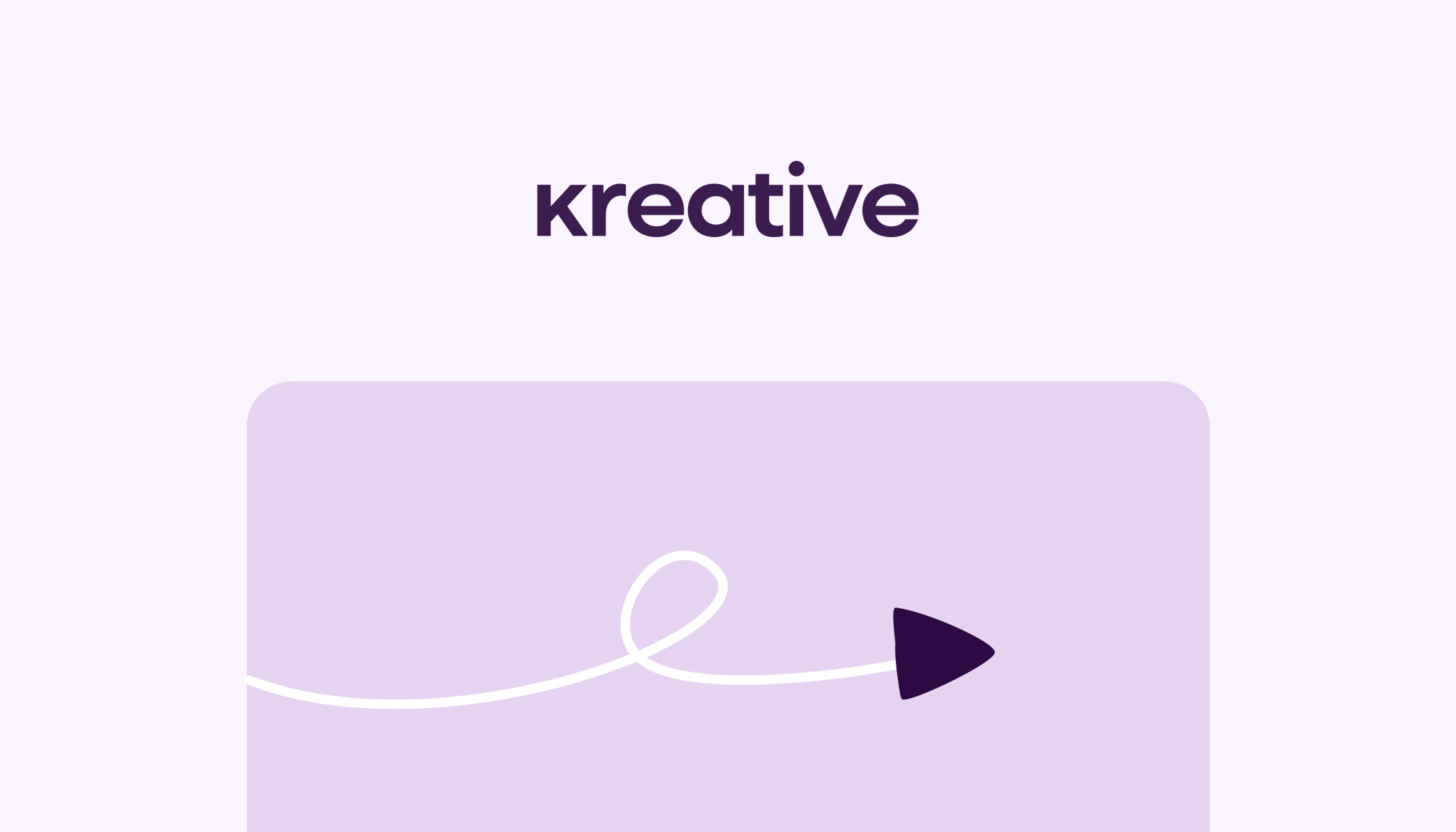Kreative: Purple wordmark and an illustrated pencil on a pale purple background. Design by D7mtg.