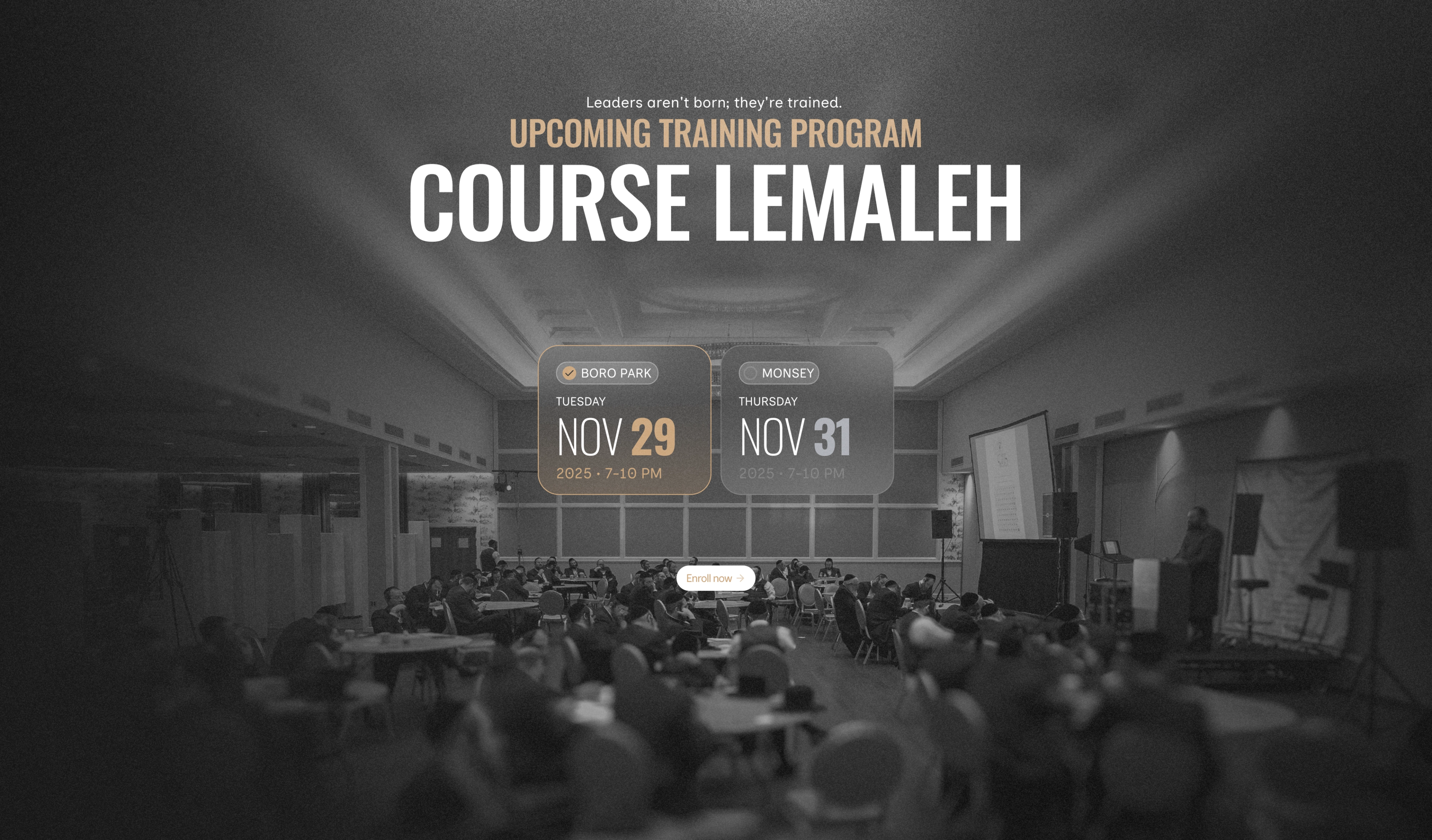 Lehasig: Course landing page with an audience photograph.