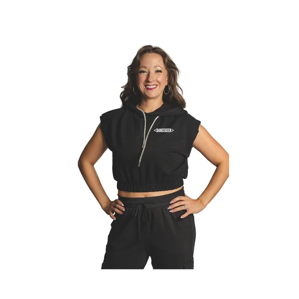Black Sparkle Sleeveless Crop Hoodie