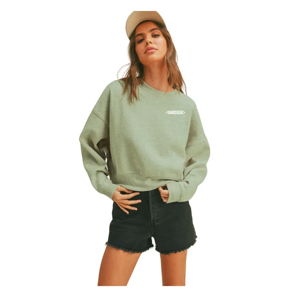 Green Boxy Cropped Sweatshirt