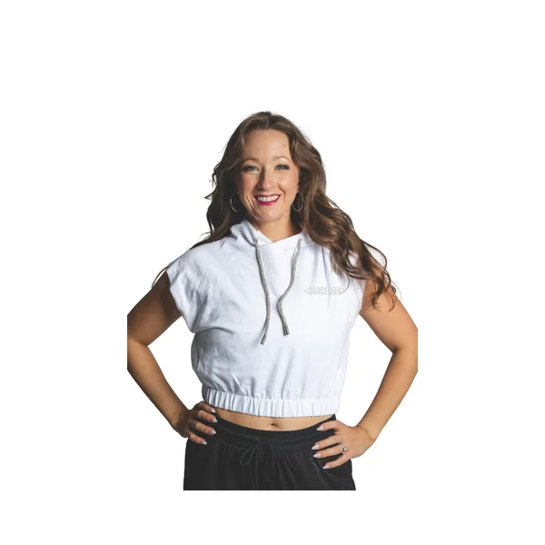 White Sparkle Sleeveless Crop Hoodie