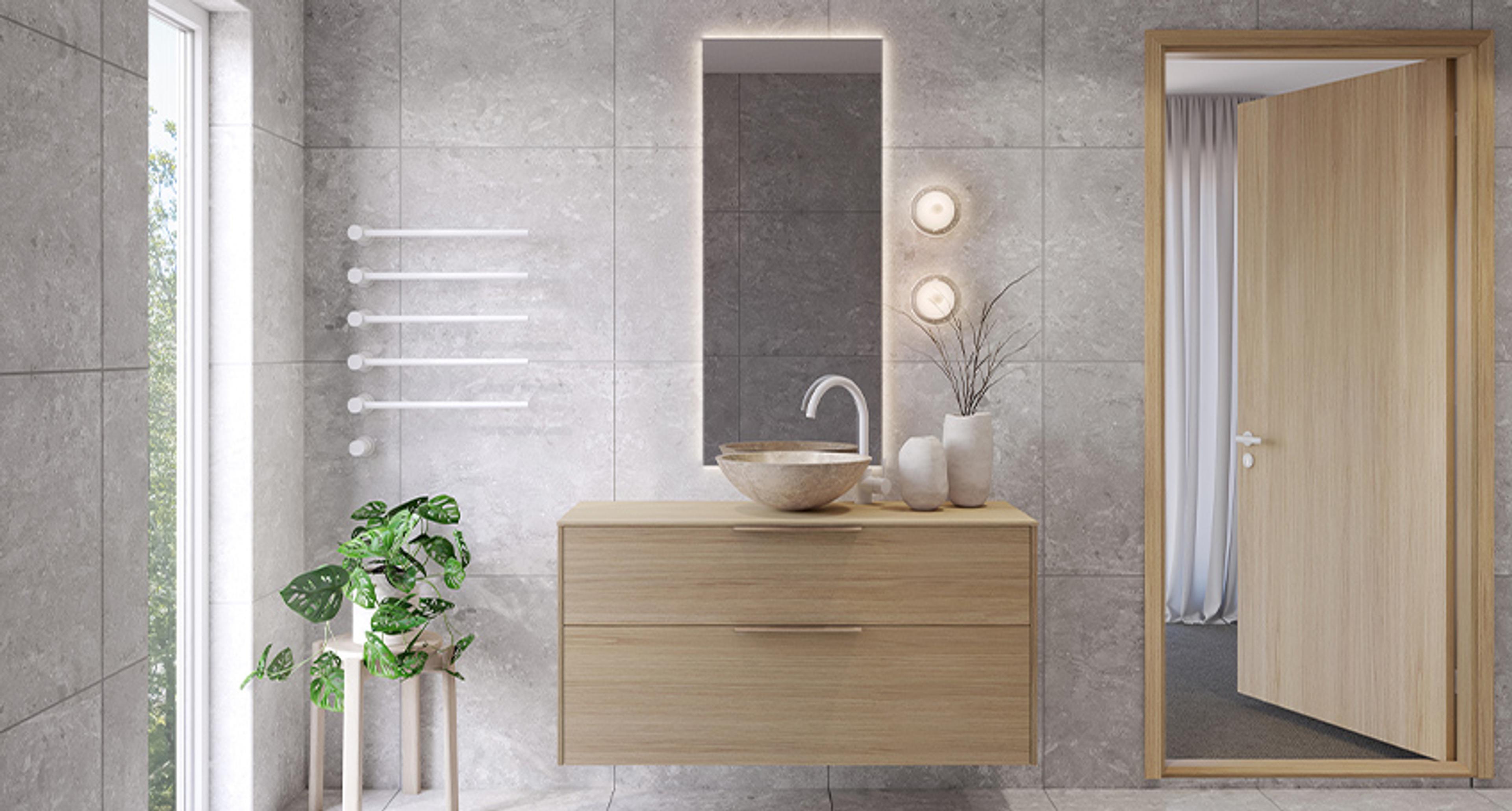 FOSSBAD Innovent baderomsmøbel i lys tre