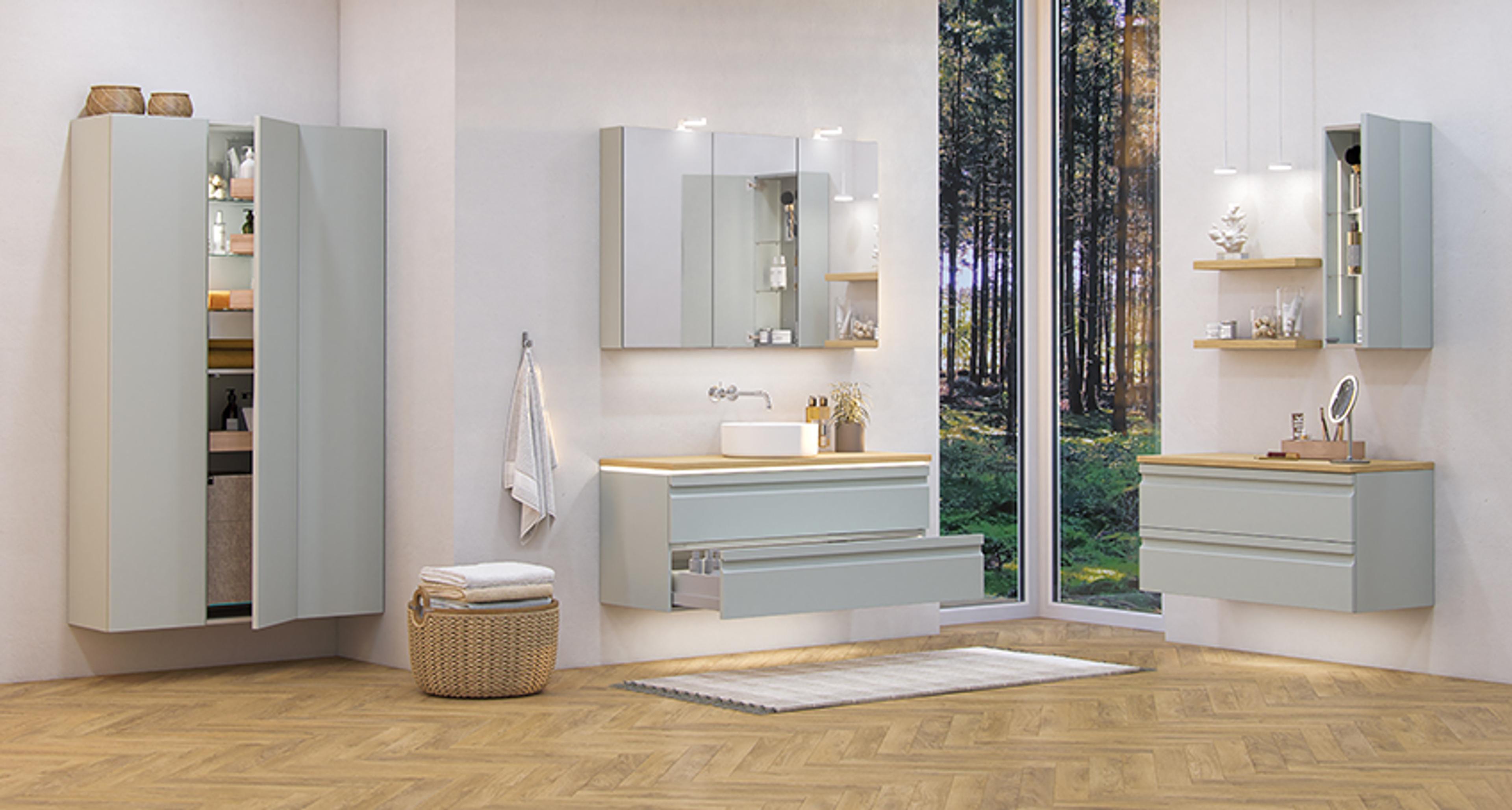 Dansani Inzo baderomsmøbel i valgfri farge med masse oppbevaring og lysstyring