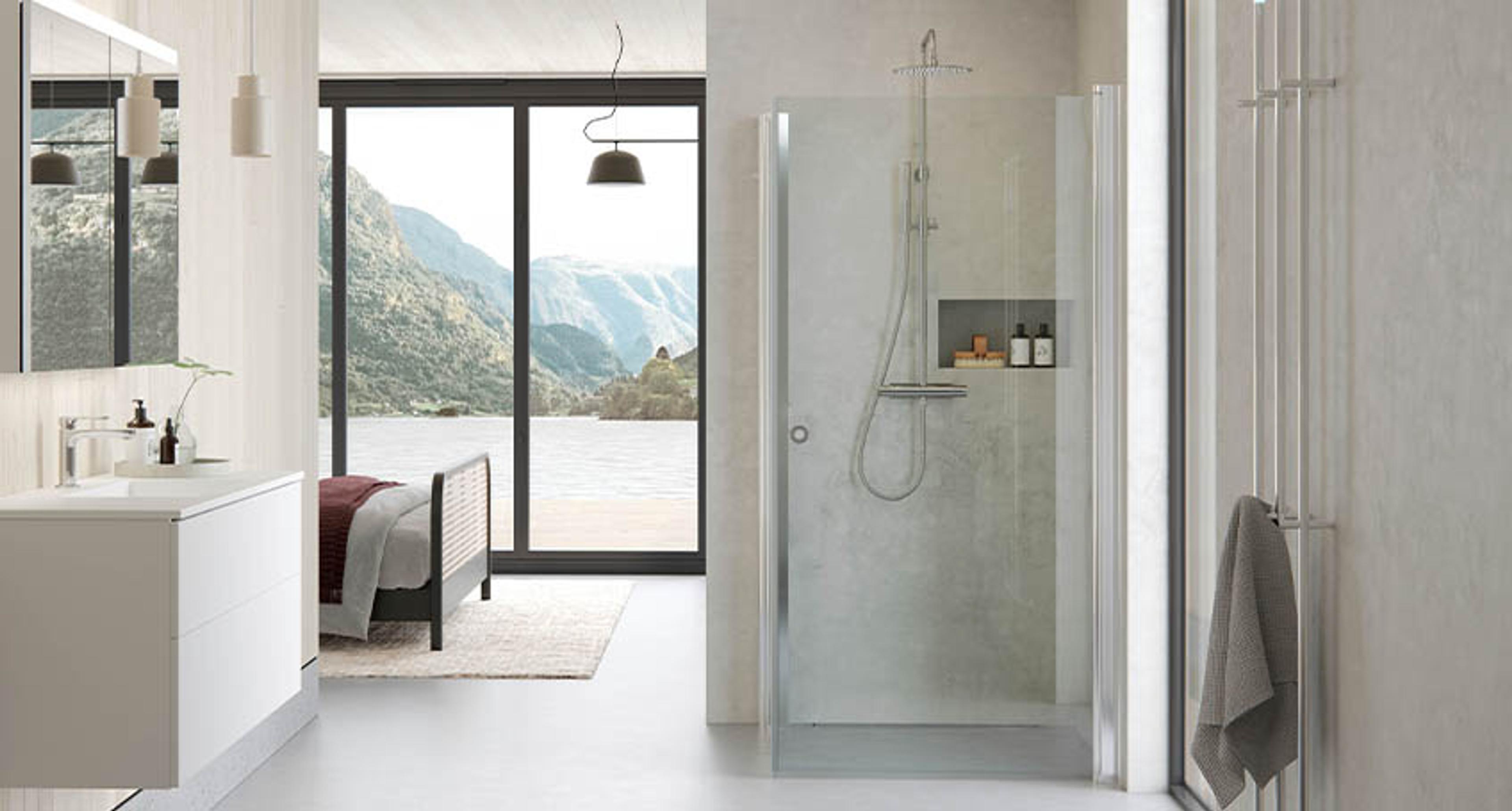 INR LINC Angel dusjhjørne med blanke profiler i krom og klart glass