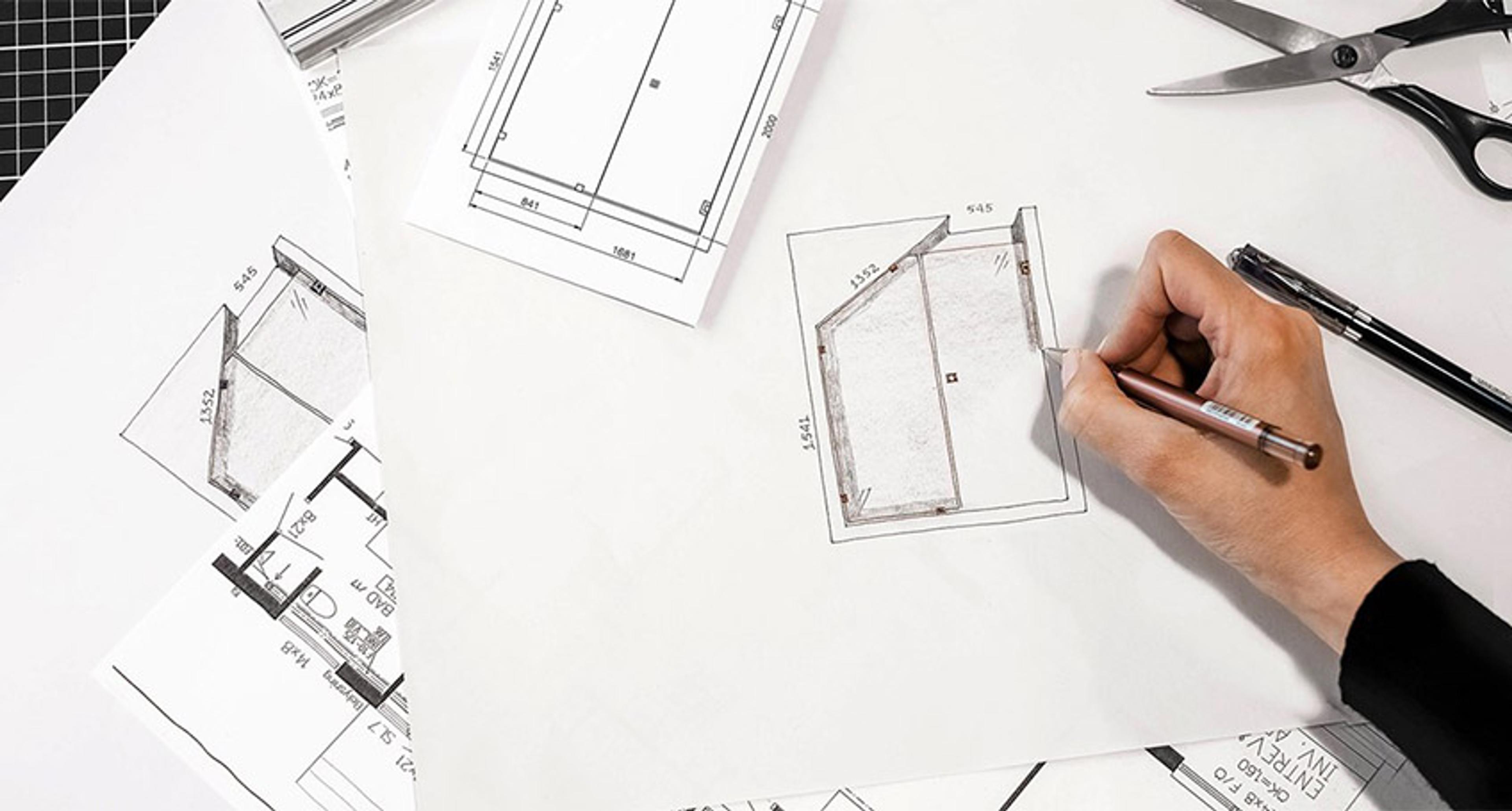 Miljøbilde av tegning av skreddersydd dusjløsning