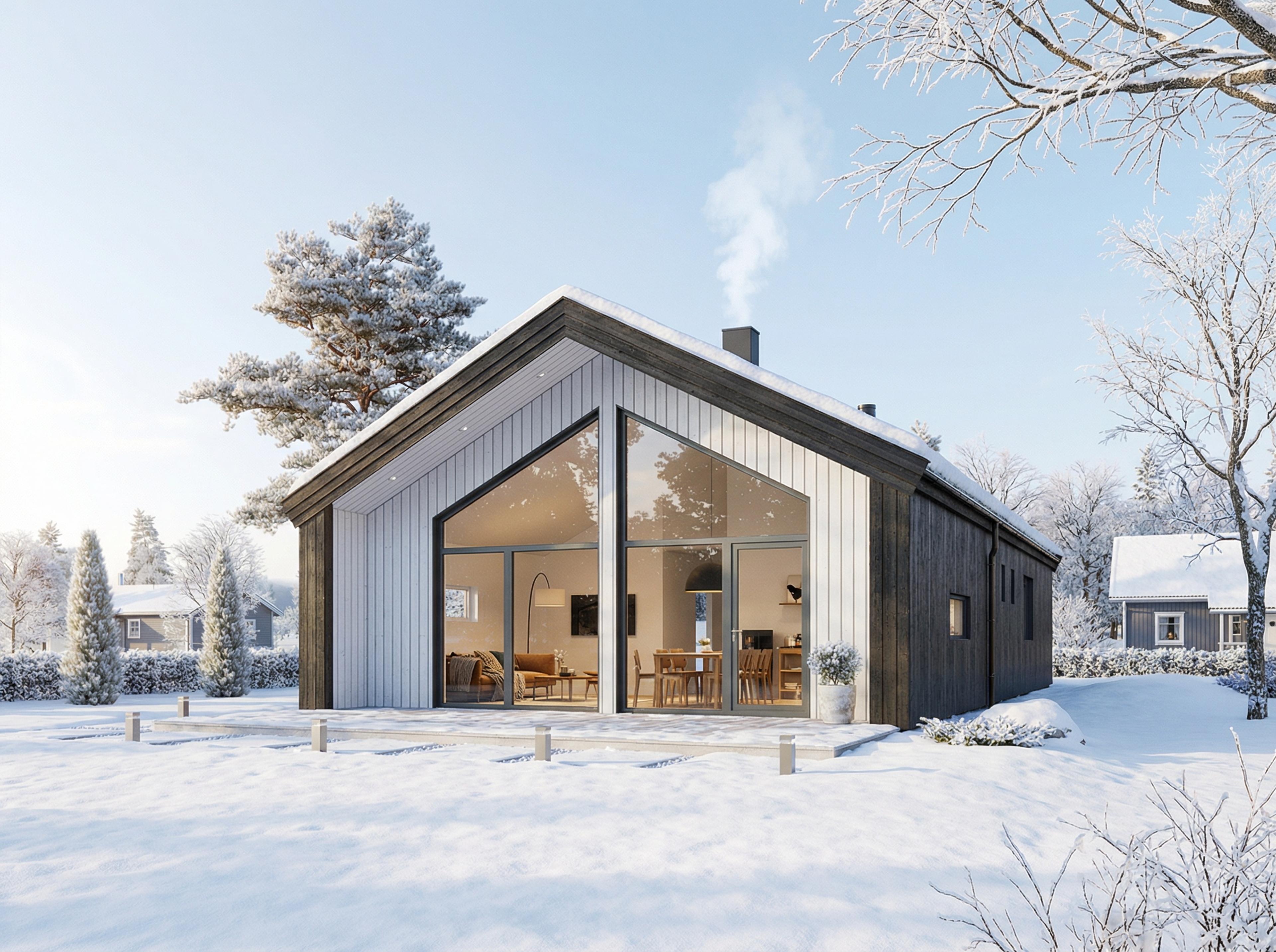 Eneboligen Lunner på ett plan i vinterlandskap