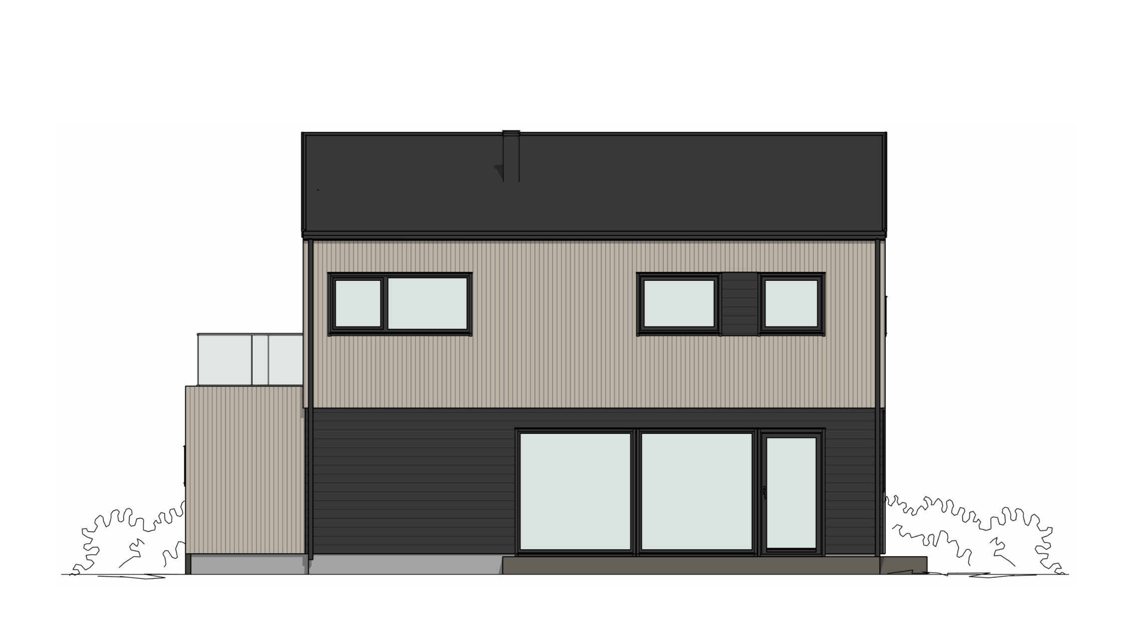 Jessheim med tilbygg og carport – fasadetegning 2