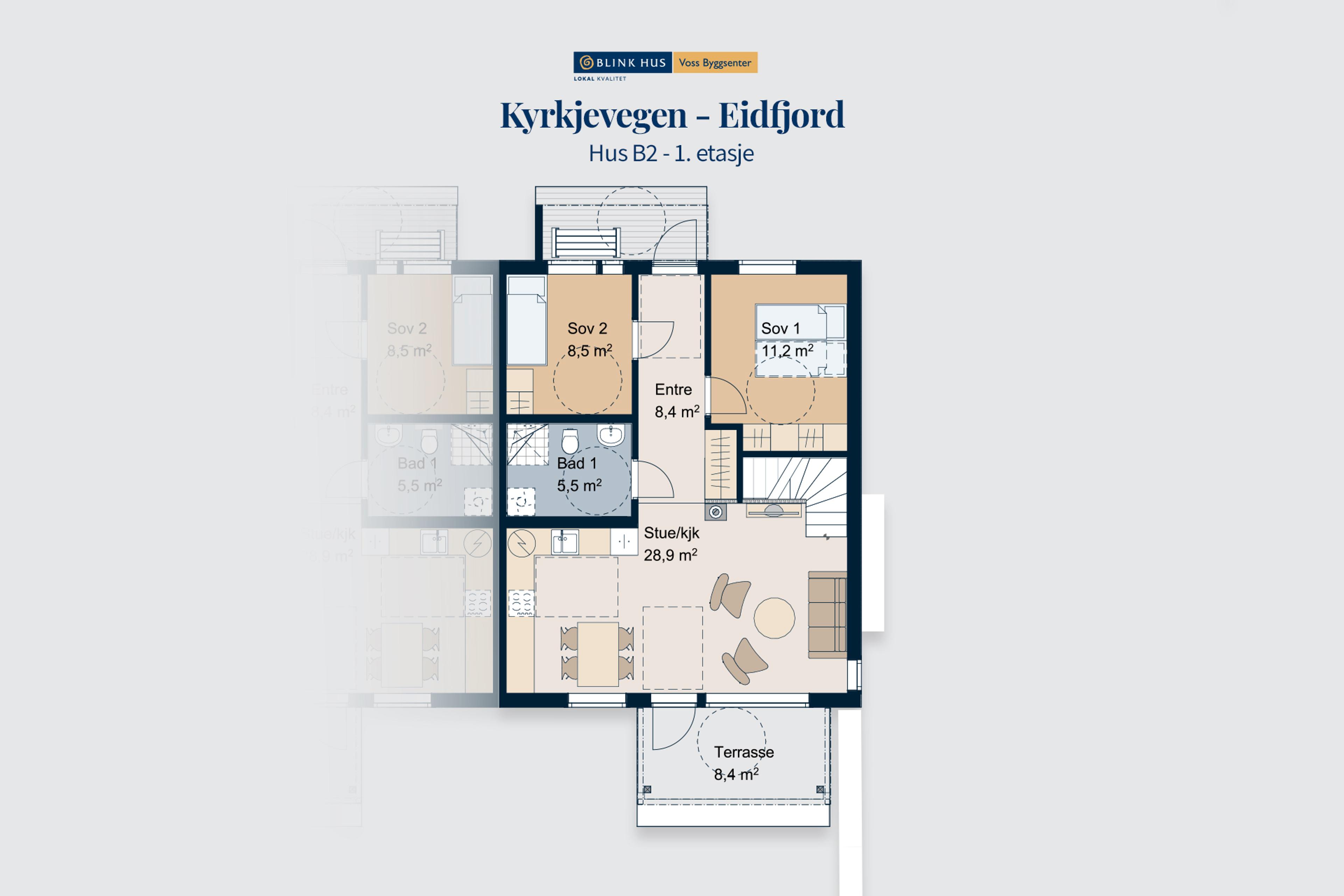 Planløysing Hus B2 - 1. etasje