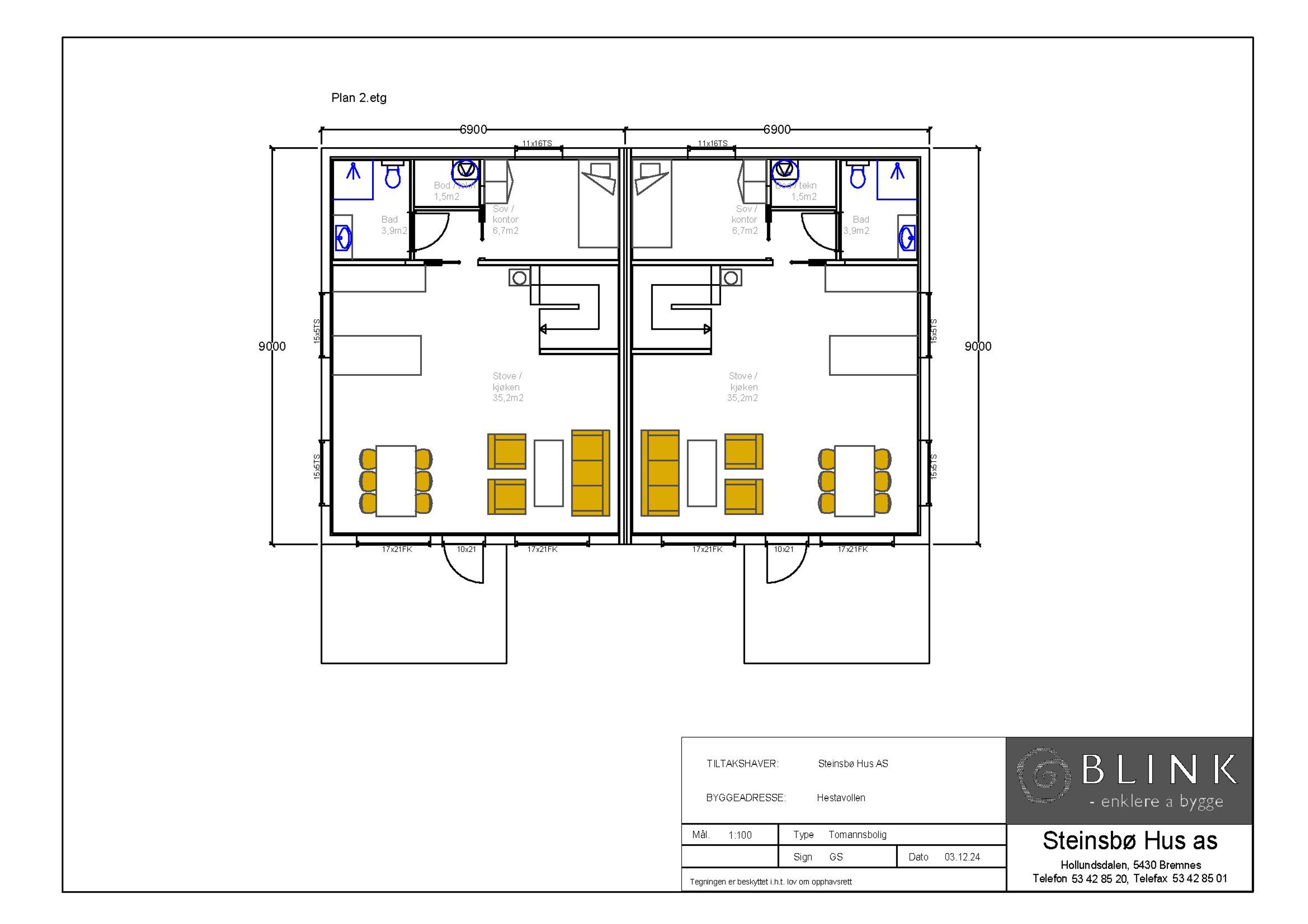 Planteikning 2. etasje tomannsbustad