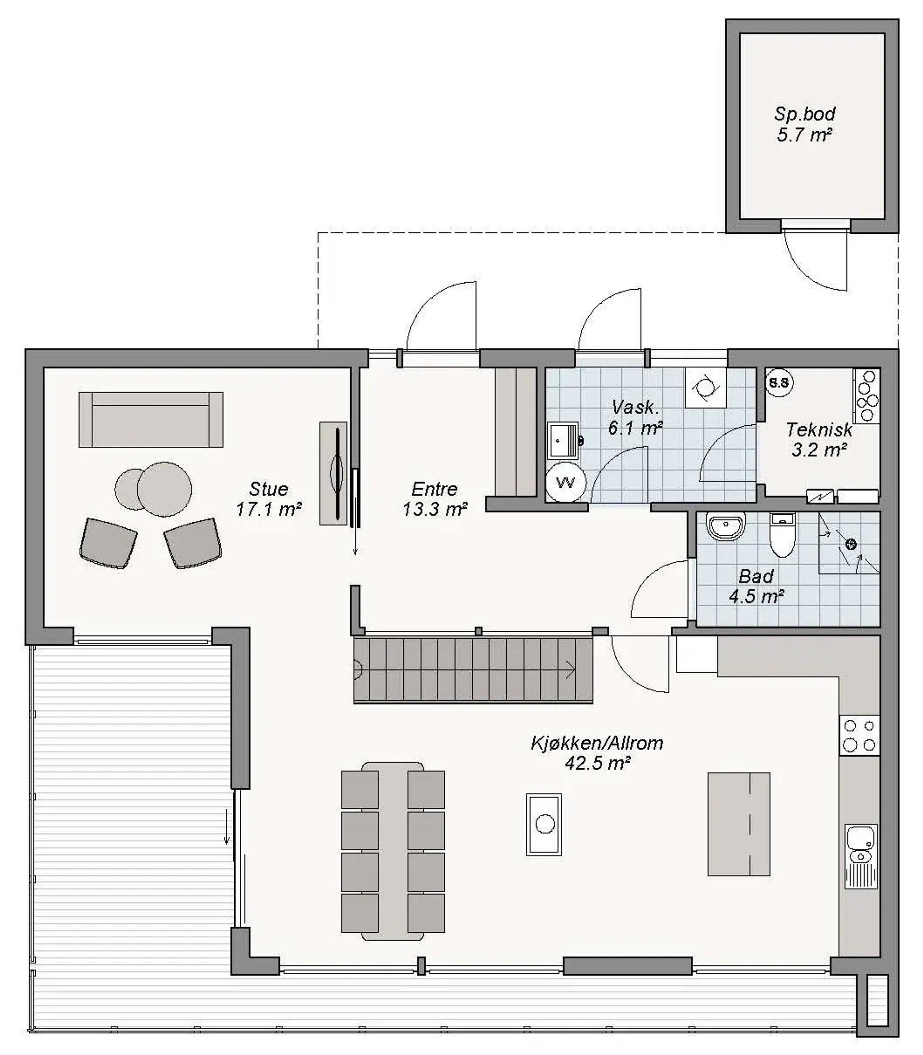 Leknes plantegning 1. etg