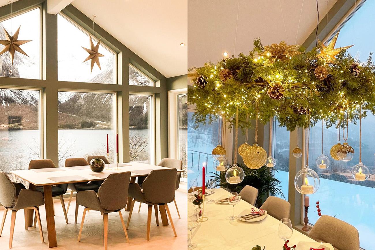 Julepyntede spisebord i bygde Blink Hus