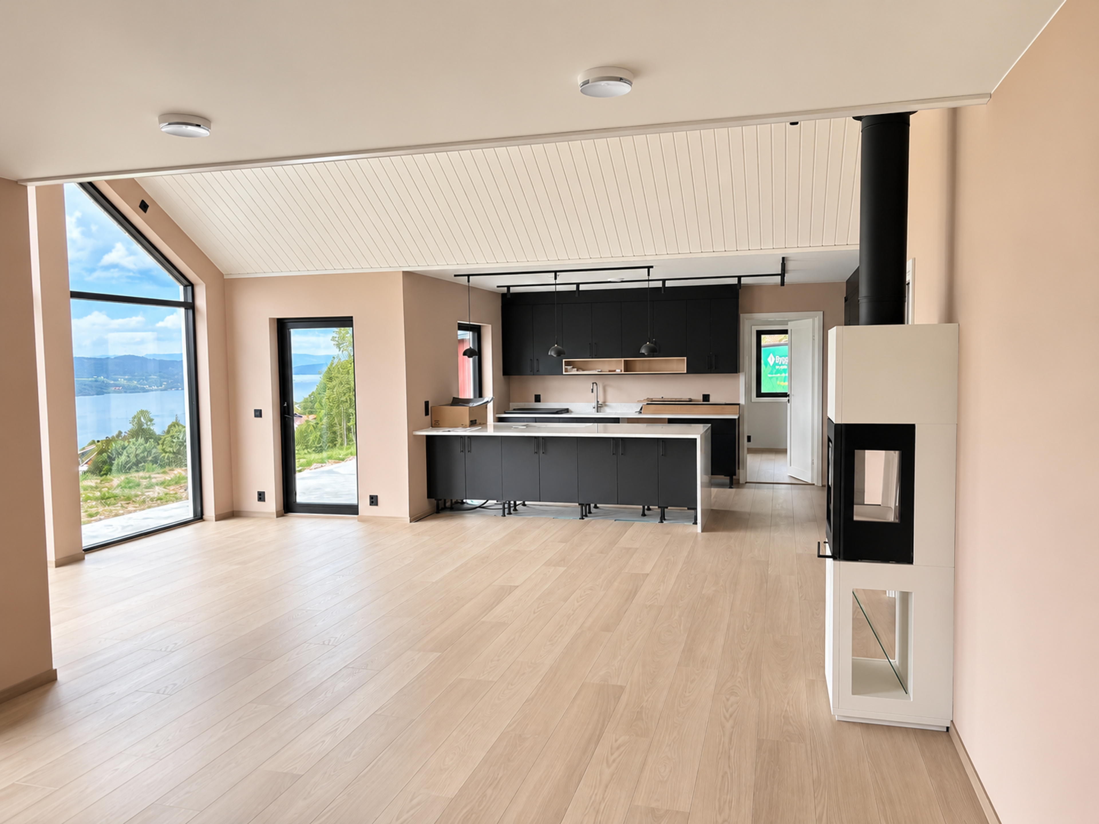 Moderne hus - åpen løsning kjøkken og stue