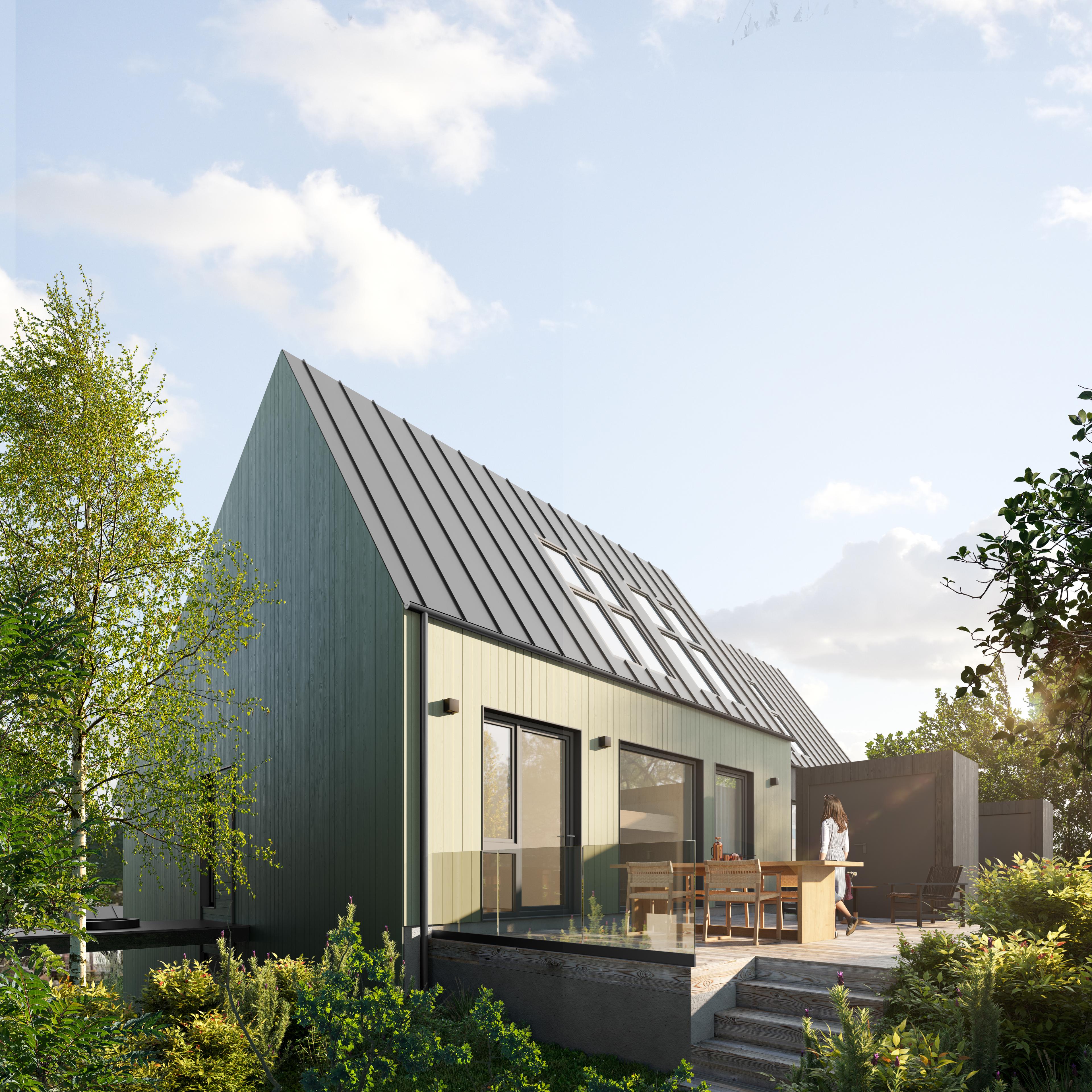 Terrassen på andre plan fungerer som ei forlenging av den opne stoveløysinga. Illustrasjon.