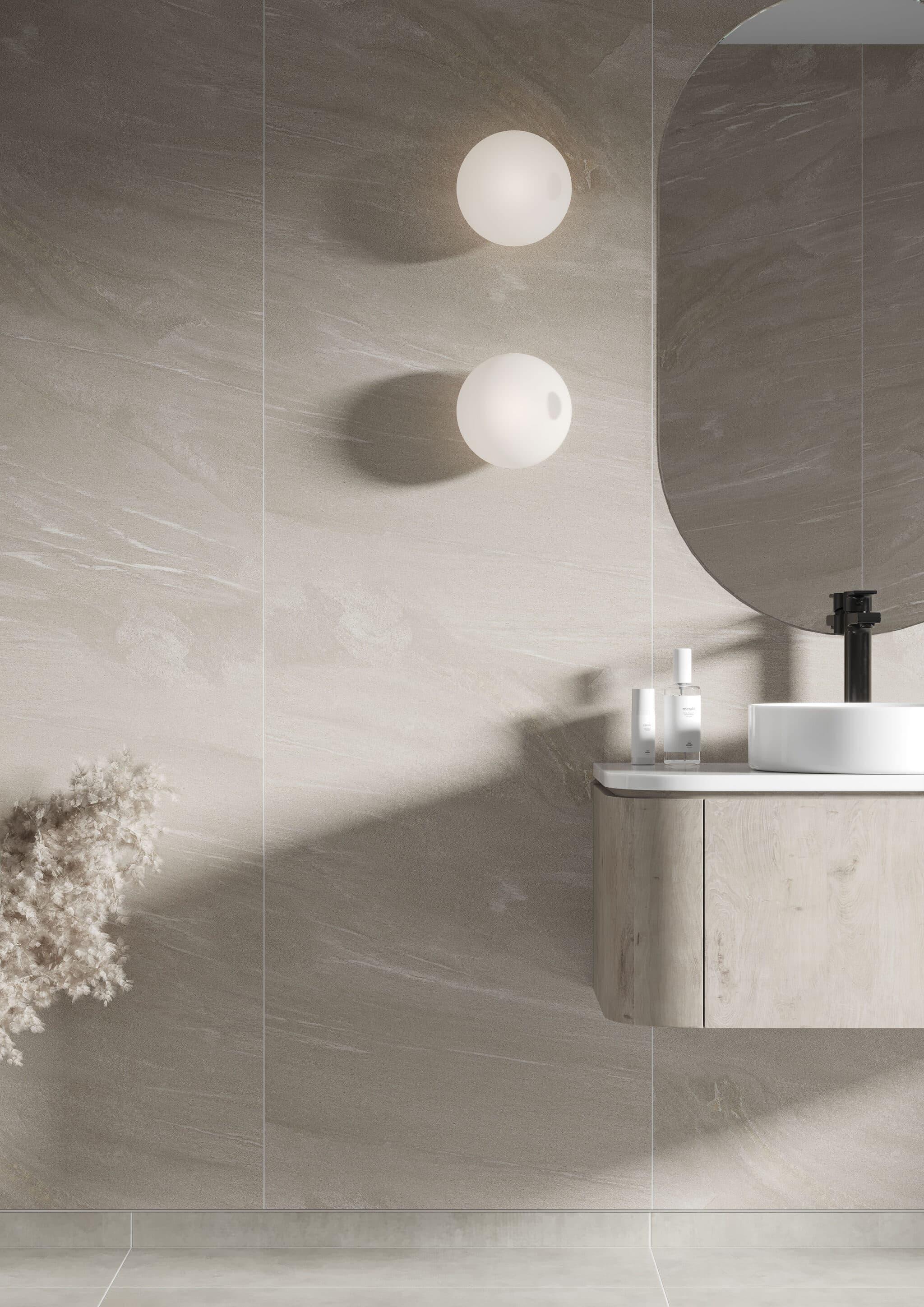 Fibo Beige Stone plater på vegg