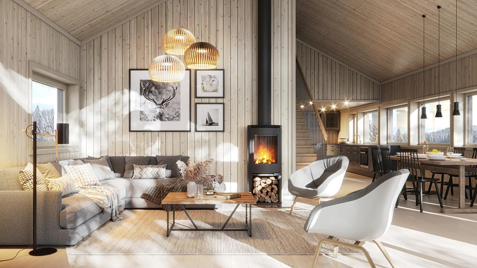 Lekkert interiør i Trysil hytta fra Blink Hus