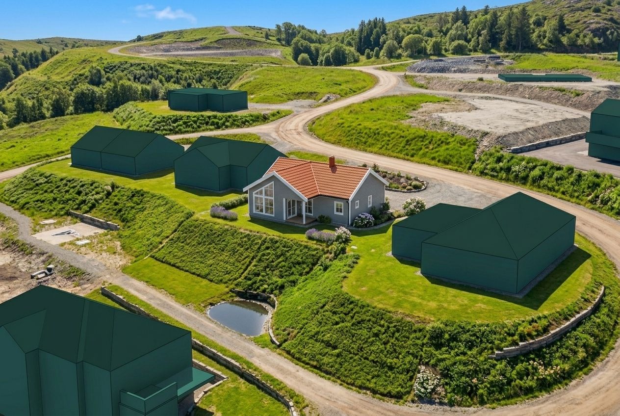 Illustrasjon generert av AI. Et rolig nabolag som passer til alle aldre, fra små barnefamilier til eldre ektepar. Velkommen til vakre Sandsbråten!