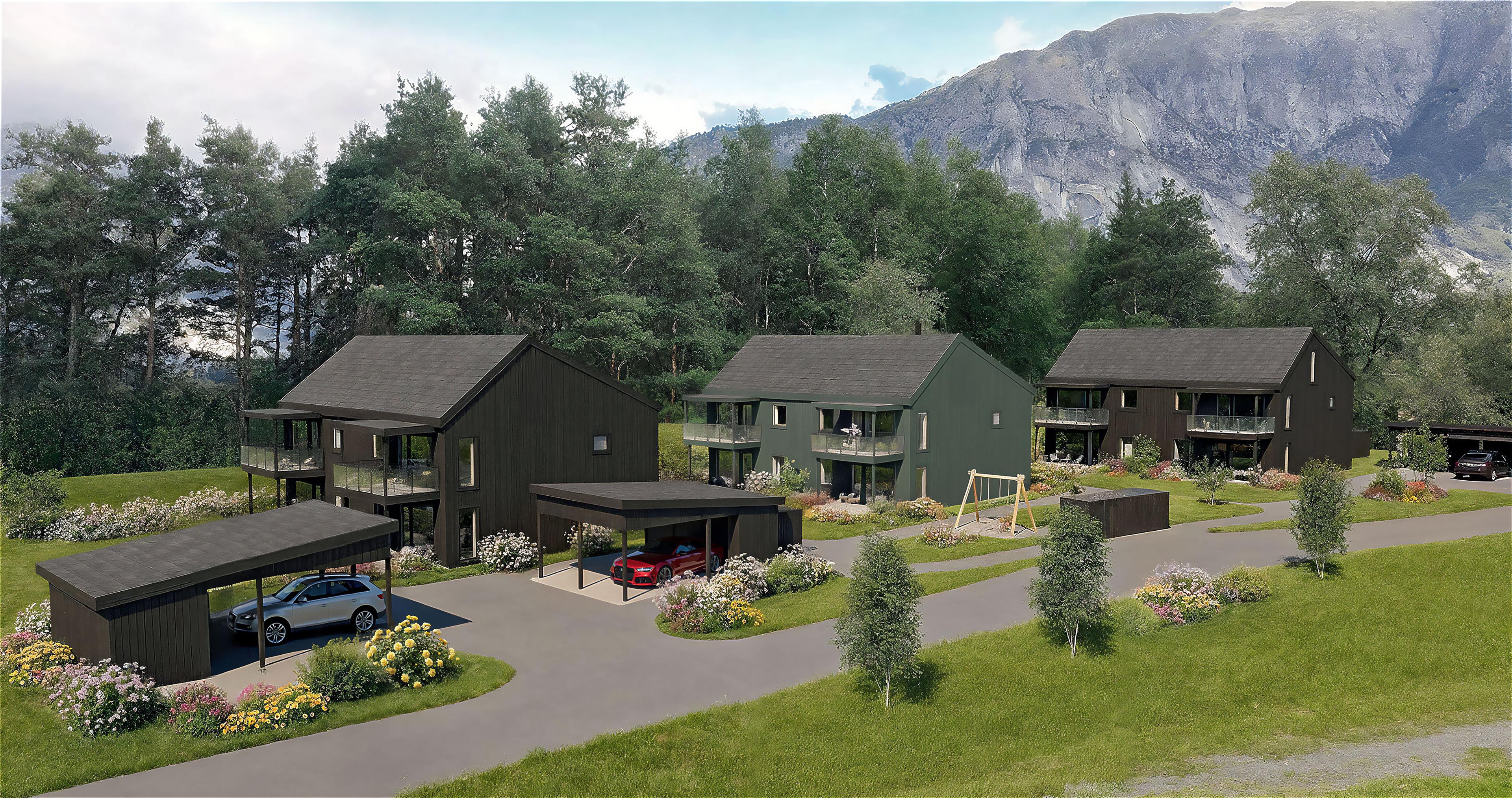 Illustrasjon av bustadane