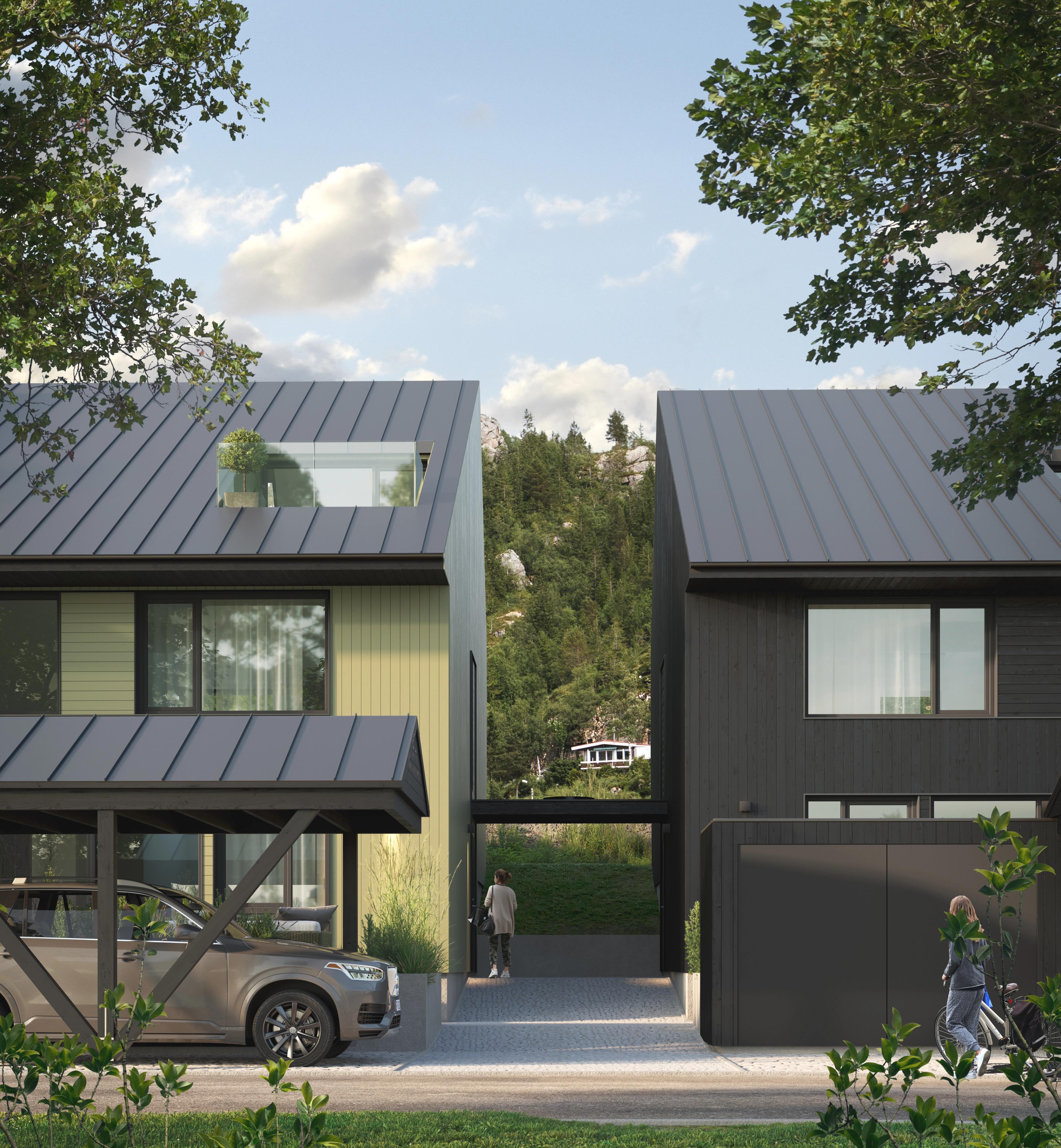 Praktisk carport og forhage framfor bustaden.