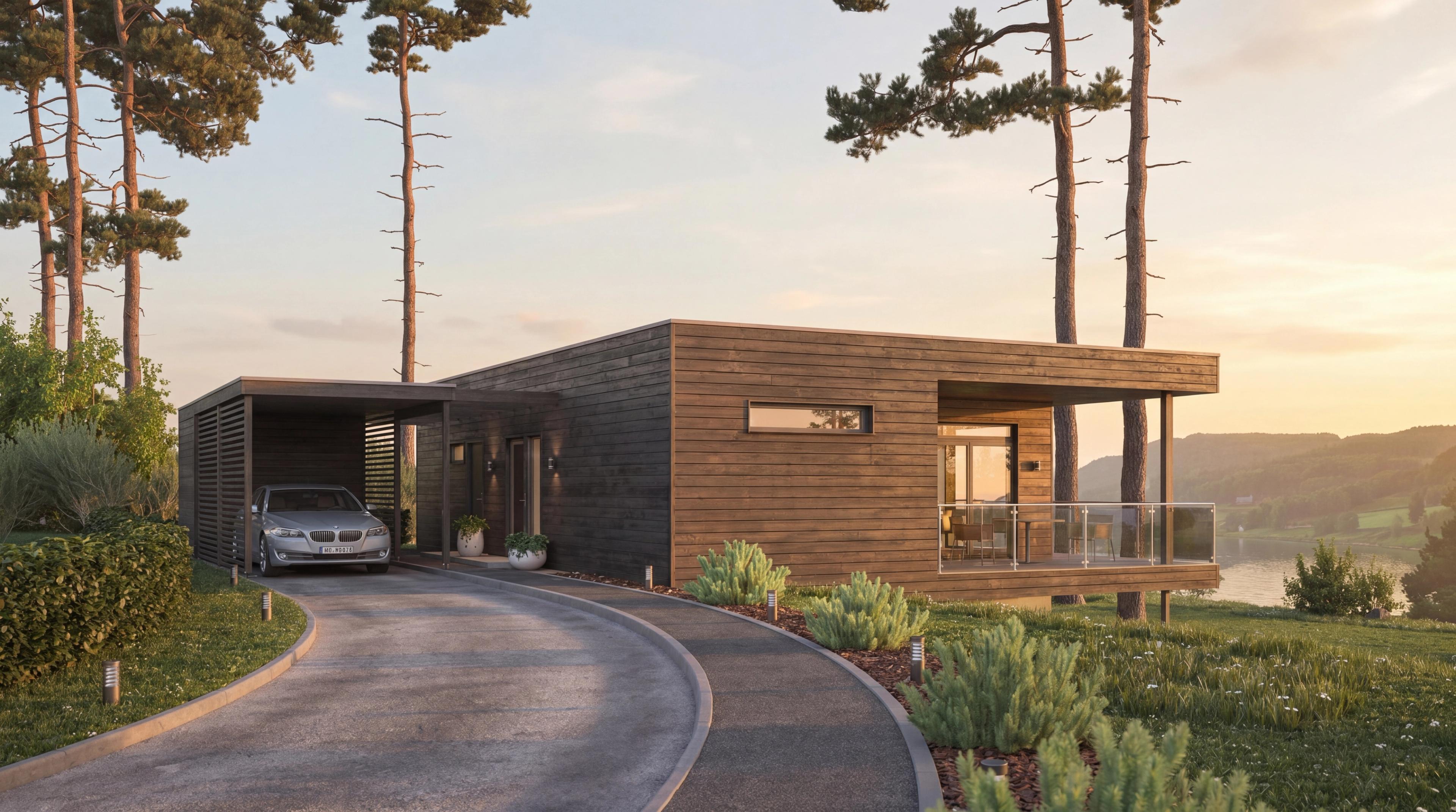 Innkjørsel og carport tilknyttet funkishus