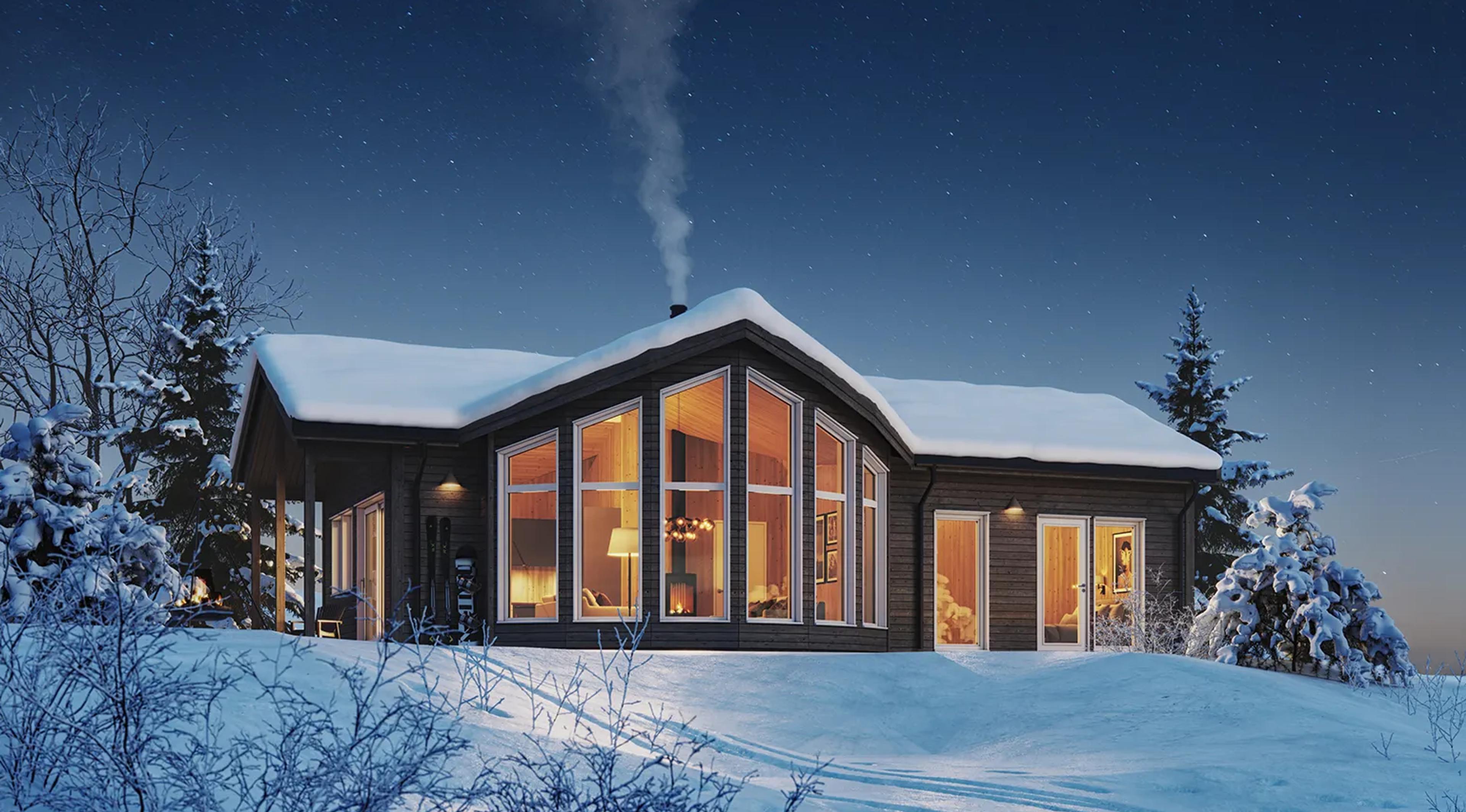 Panorama - Hytte med mye lysinnslipp og utsikt fra Blink Hus