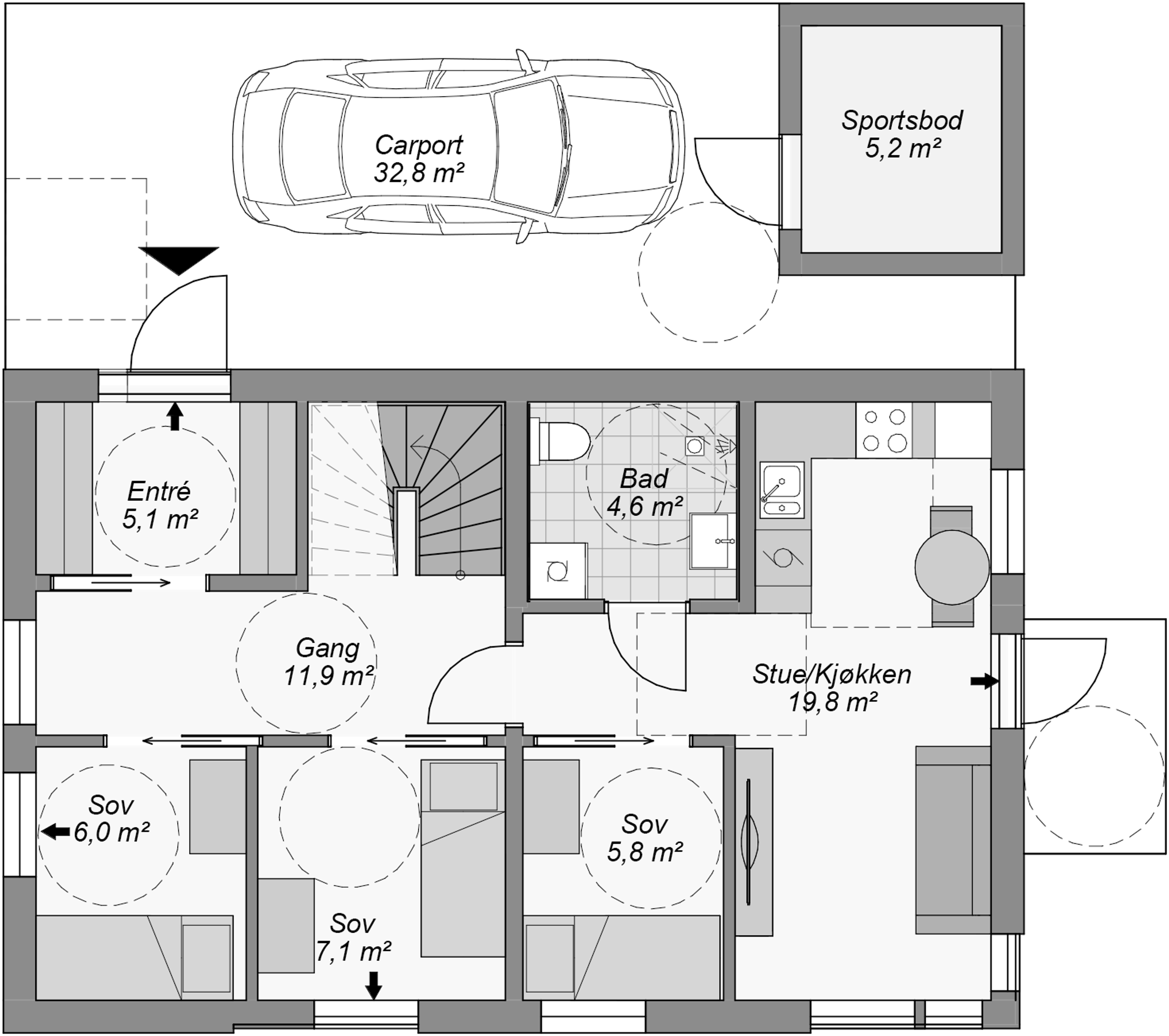 Kongsvik plantegnging flat tomt 1.etg
