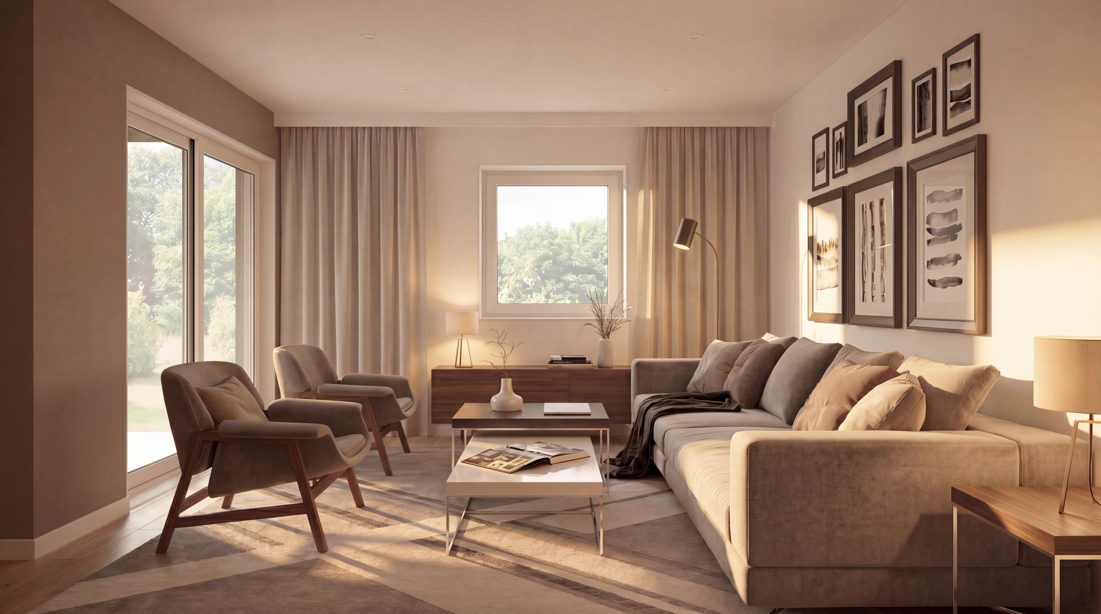 Kjellerstue med sofa og to stoler