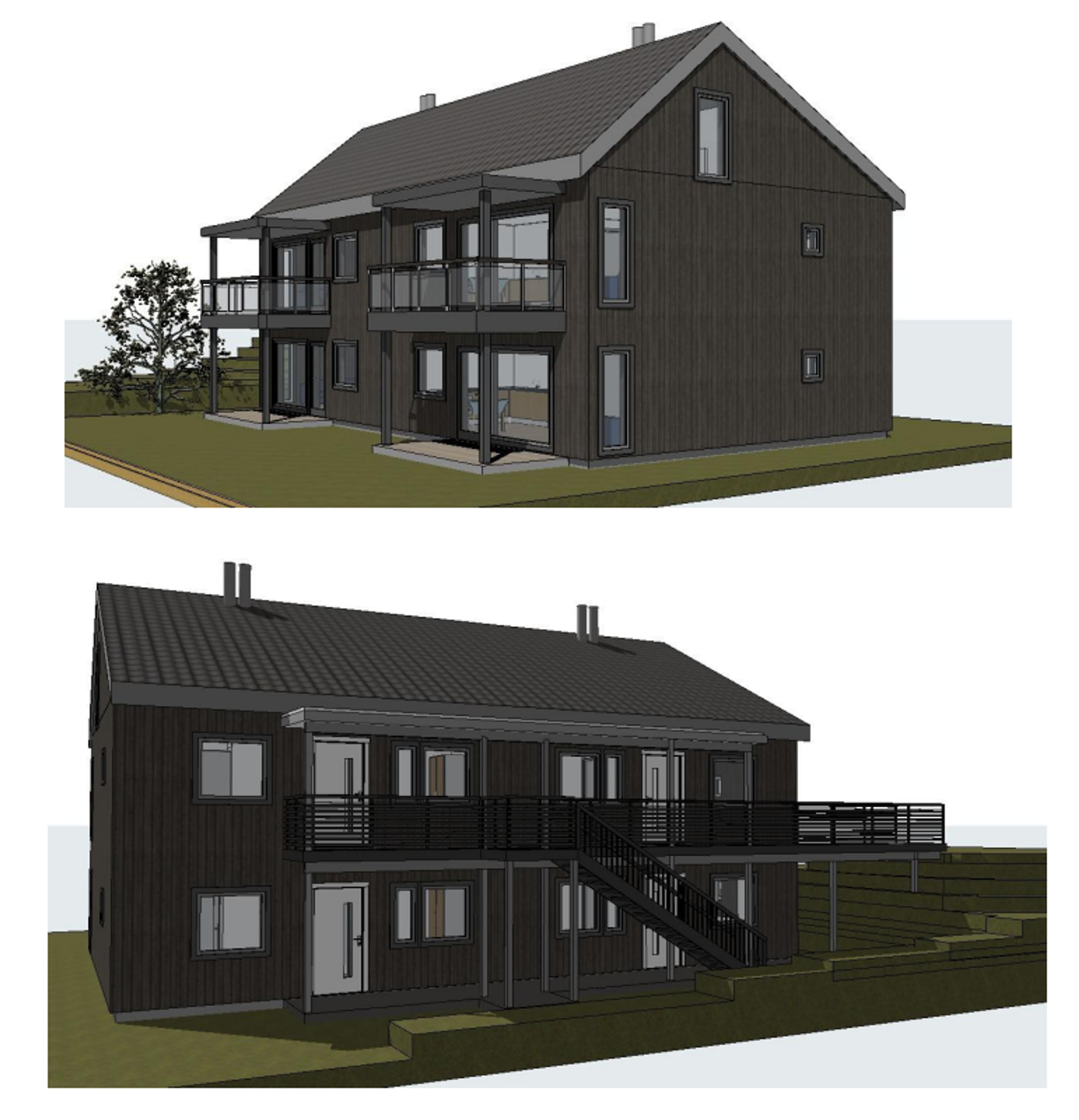 Illustrasjon fasade 4-mannsbustad