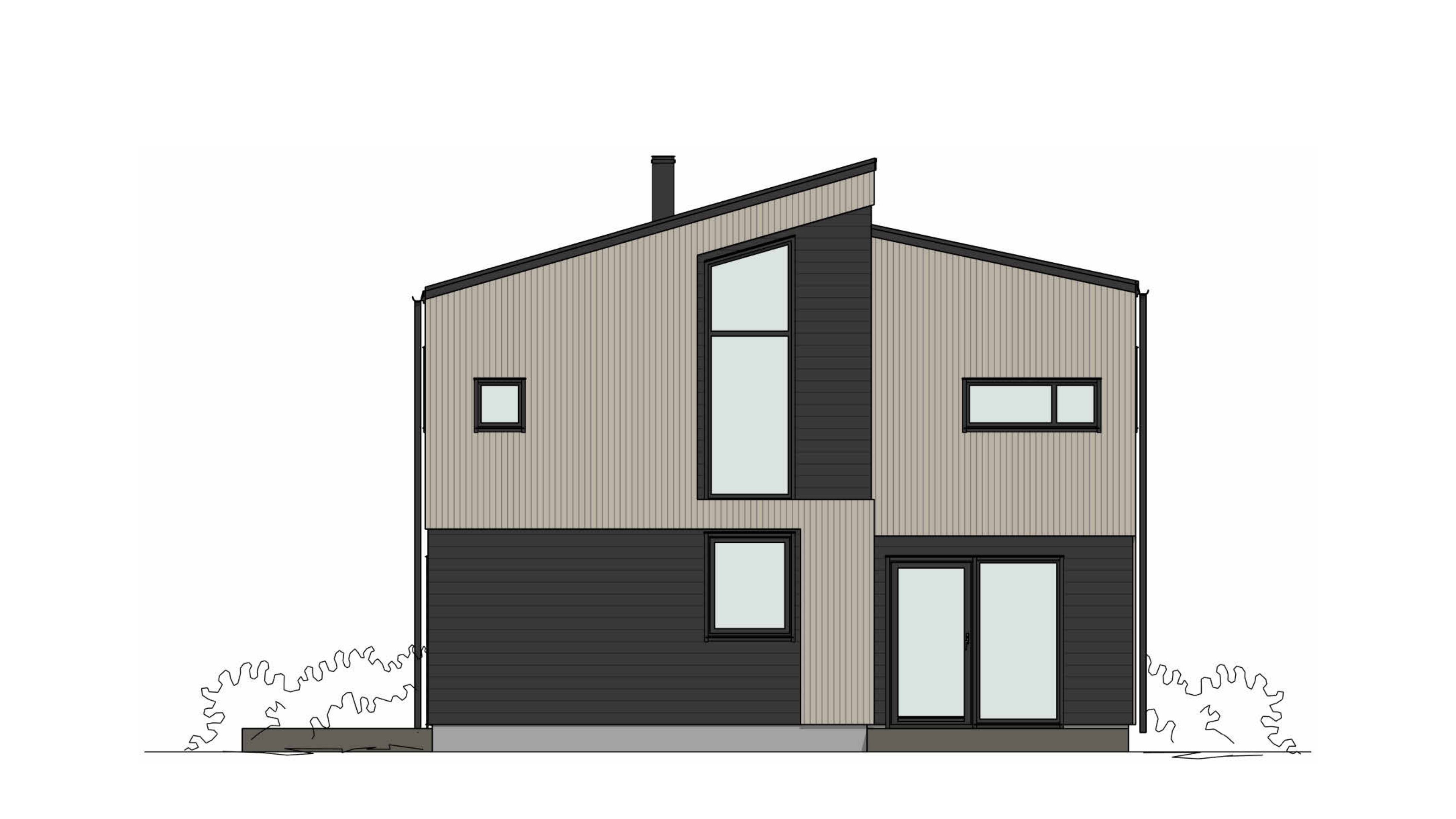 Jessheim med tilbygg og carport – fasadetegning 3