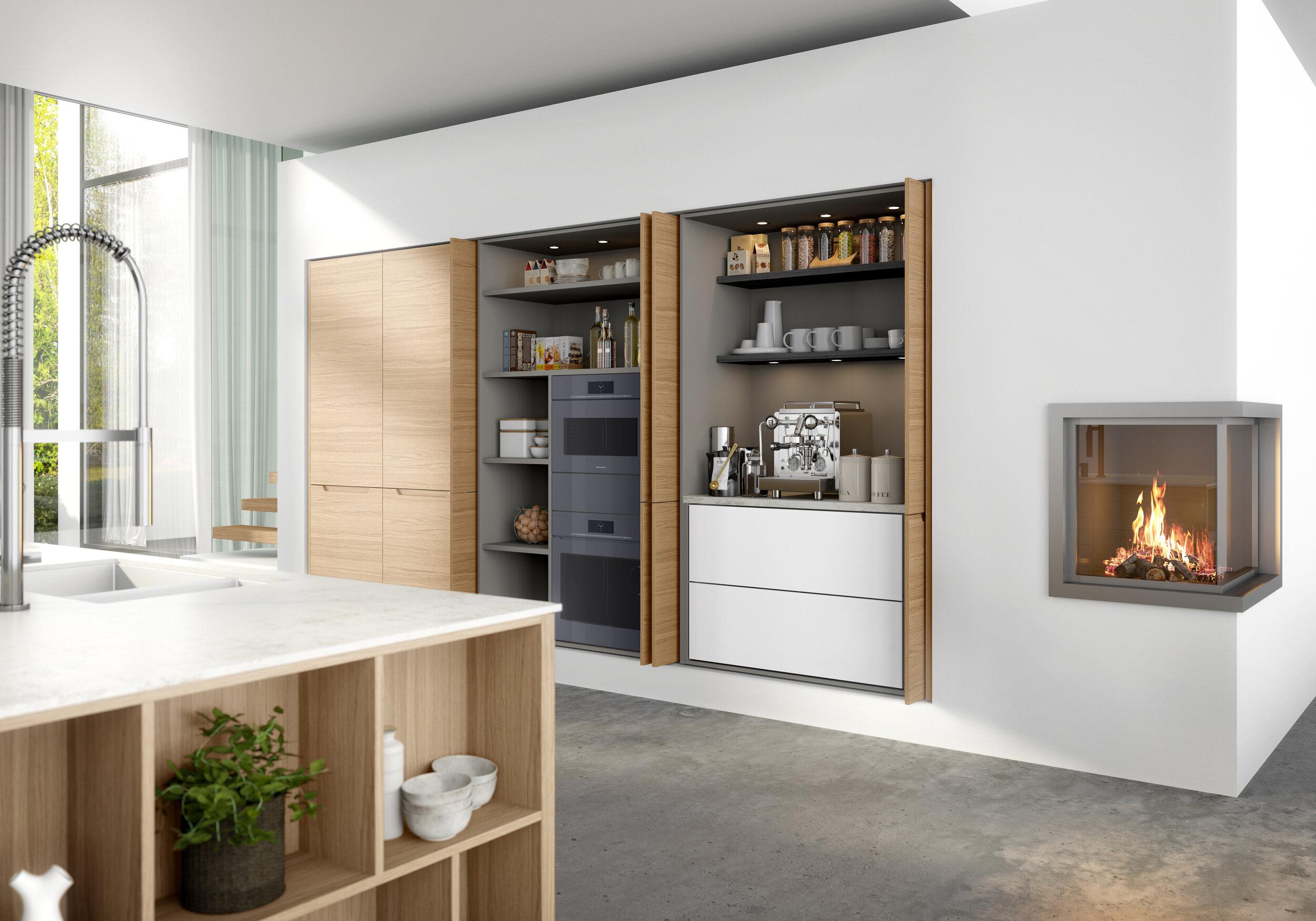 Åpent hide-away skap på kjøkken