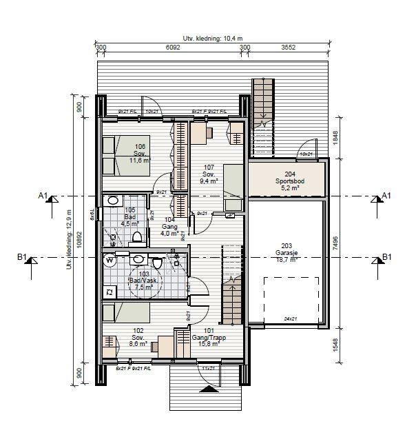 Enebolig Farsund med garasje - Bymarka Leknes - Plan1