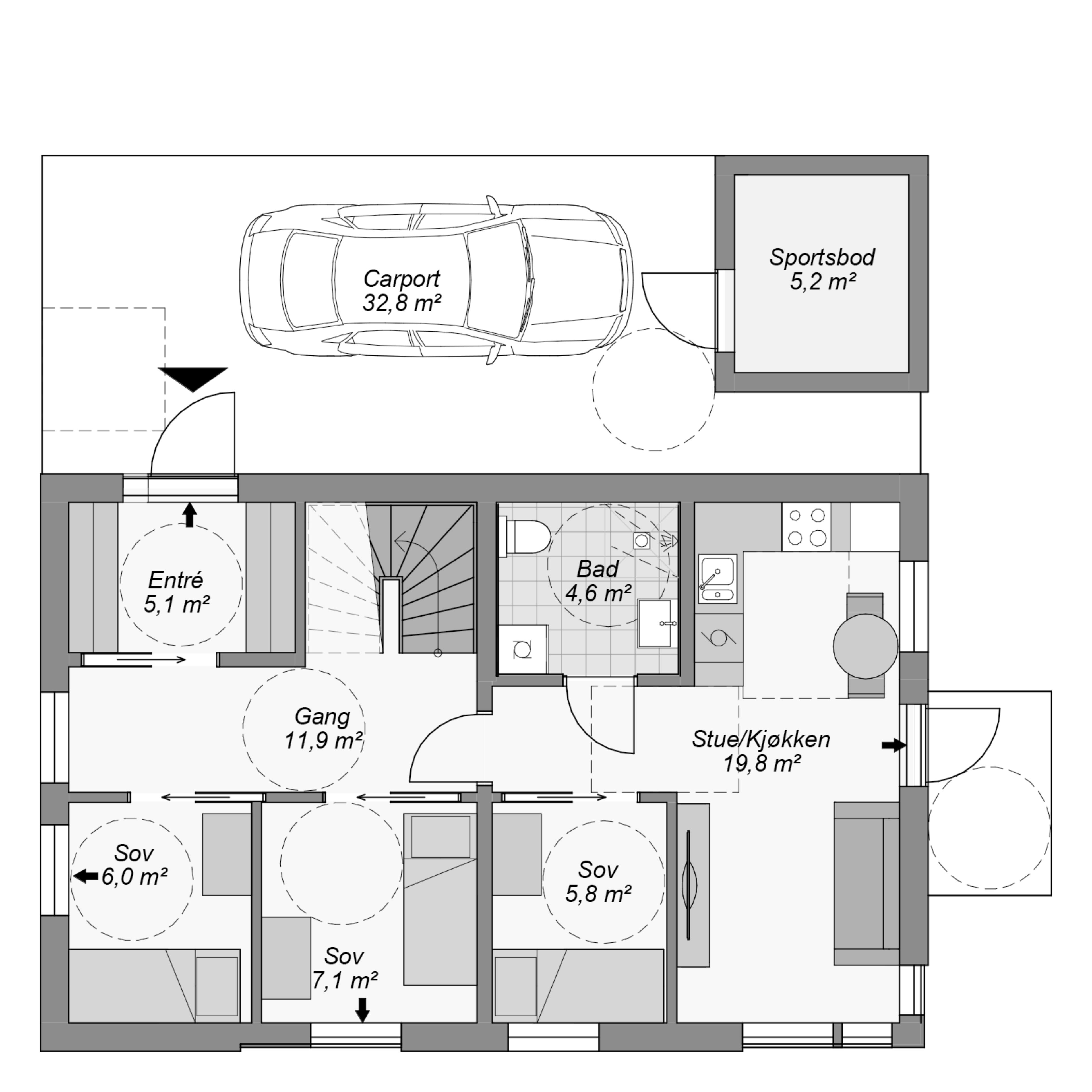 Kongsvik plantegnging flat tomt 1.etg